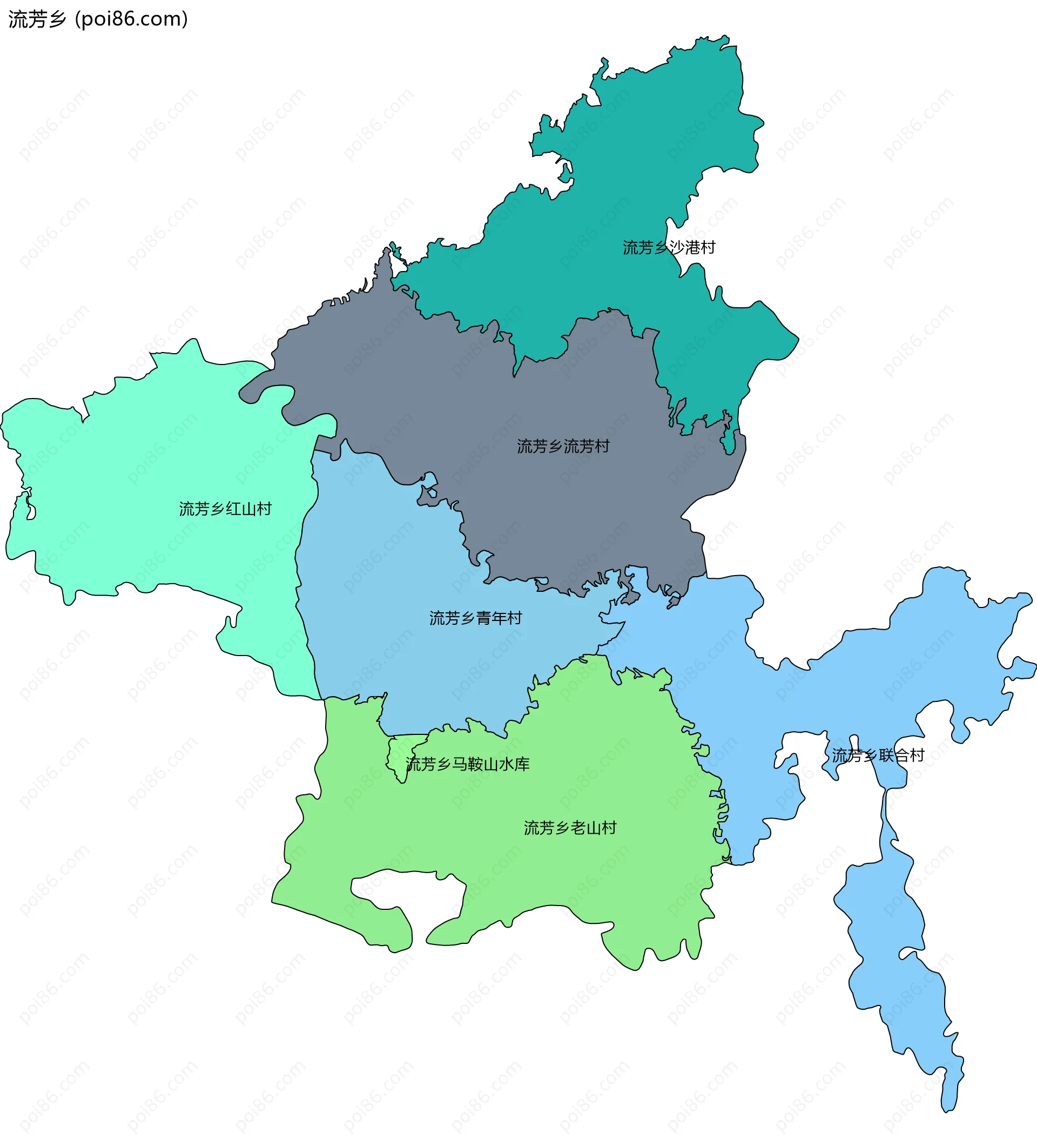 流芳乡边界地图(五级行政区划)