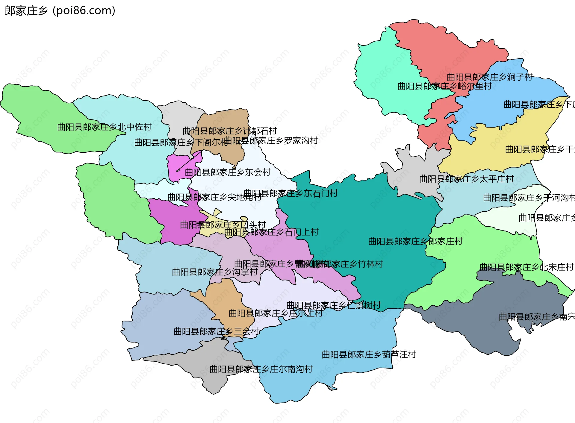 郎家庄乡边界地图(五级行政区划)