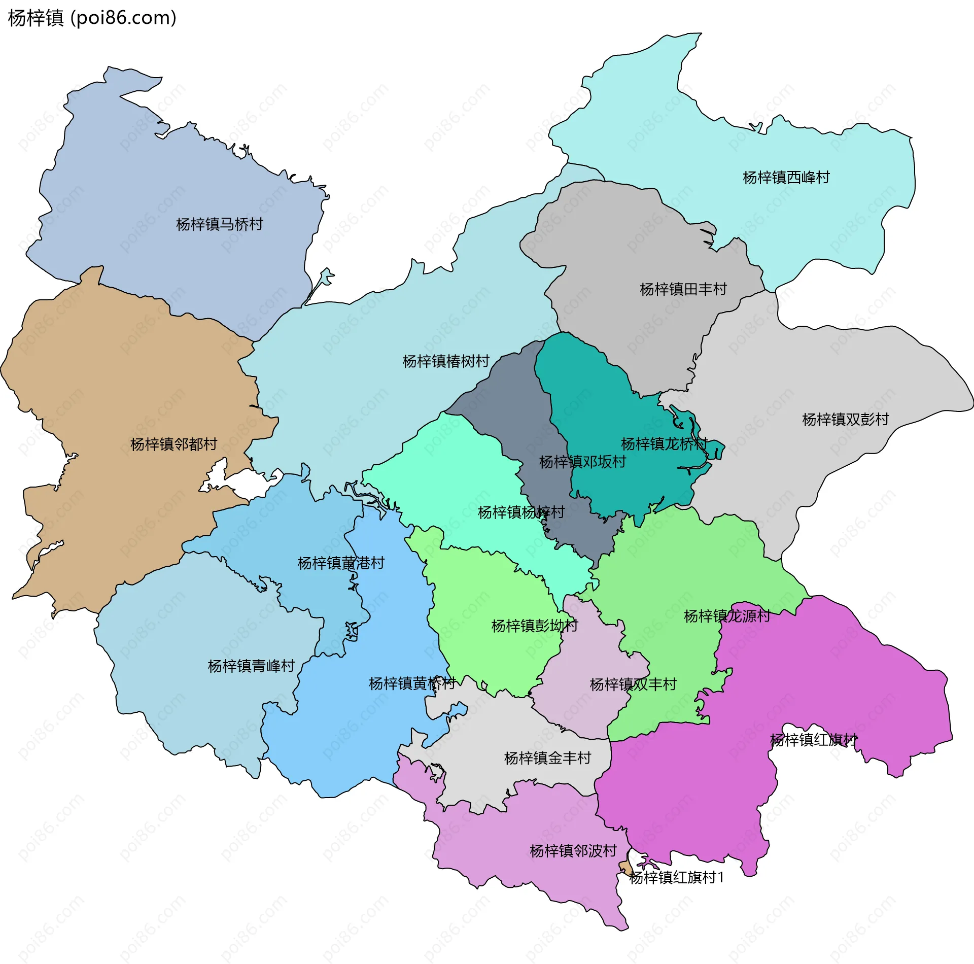 杨梓镇边界地图(五级行政区划)