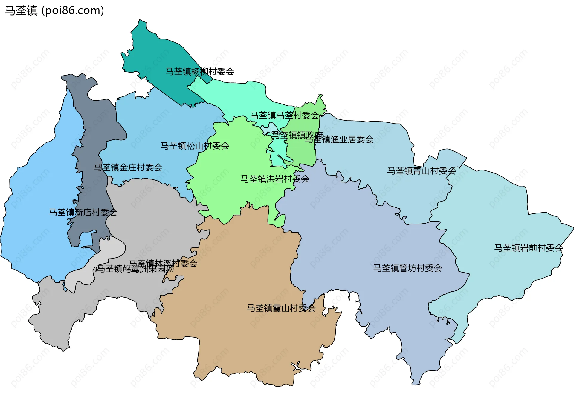 马荃镇边界地图(五级行政区划)