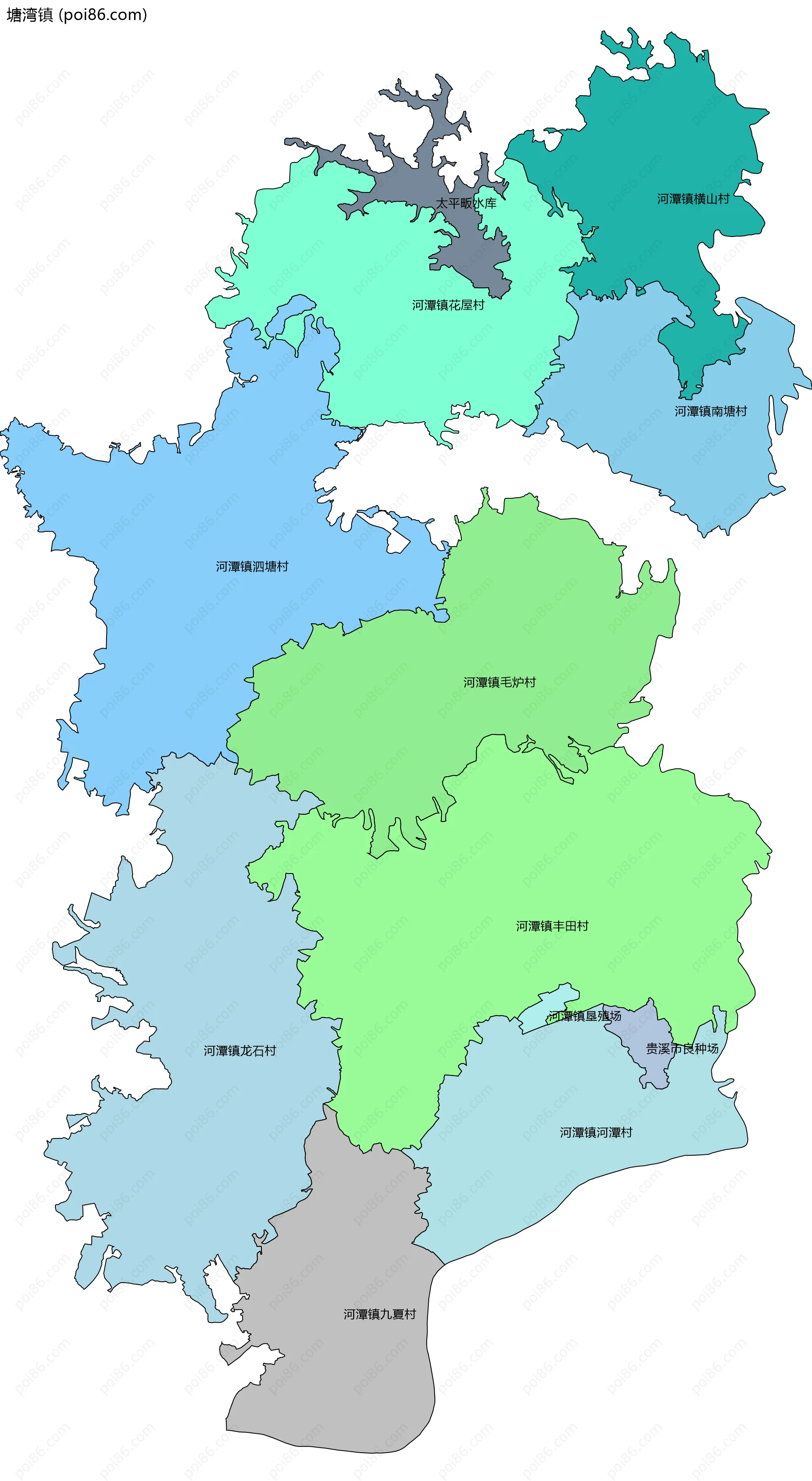 塘湾镇边界地图(五级行政区划)