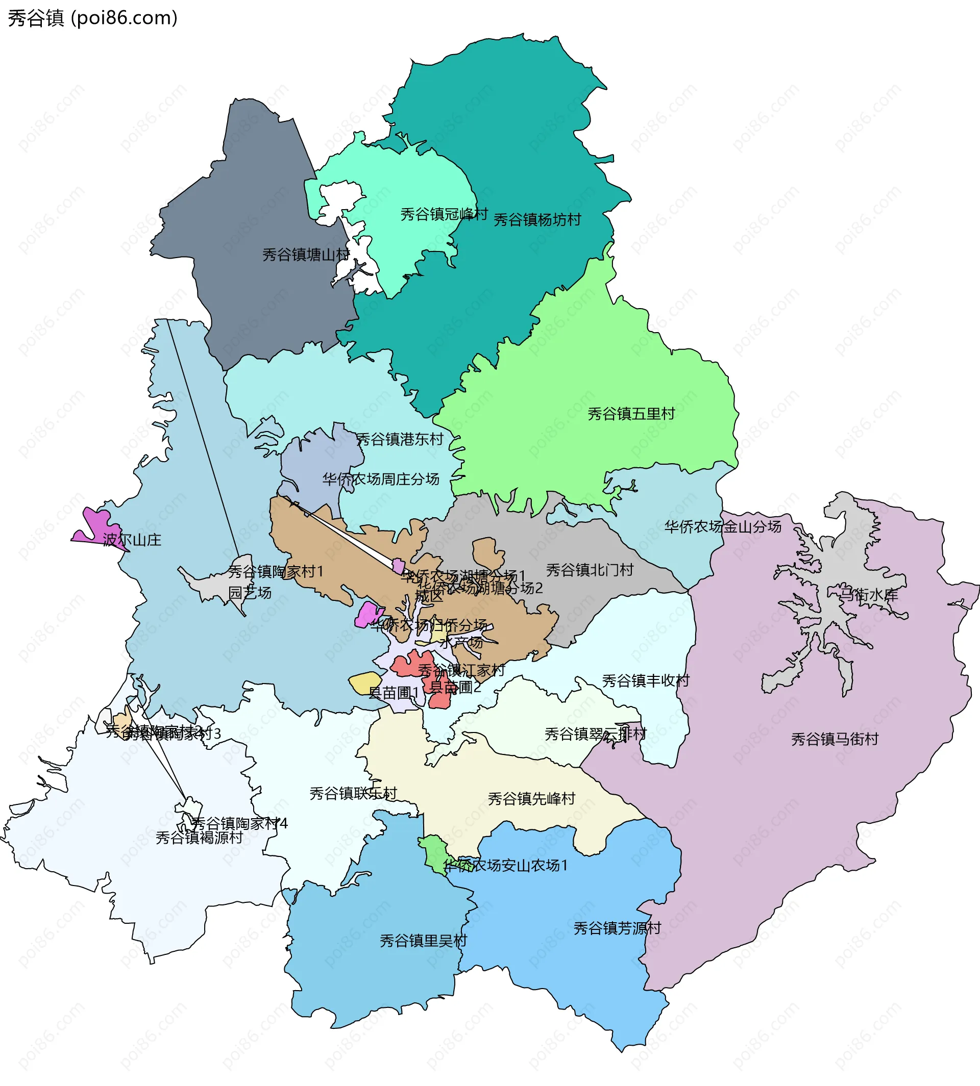 秀谷镇边界地图(五级行政区划)