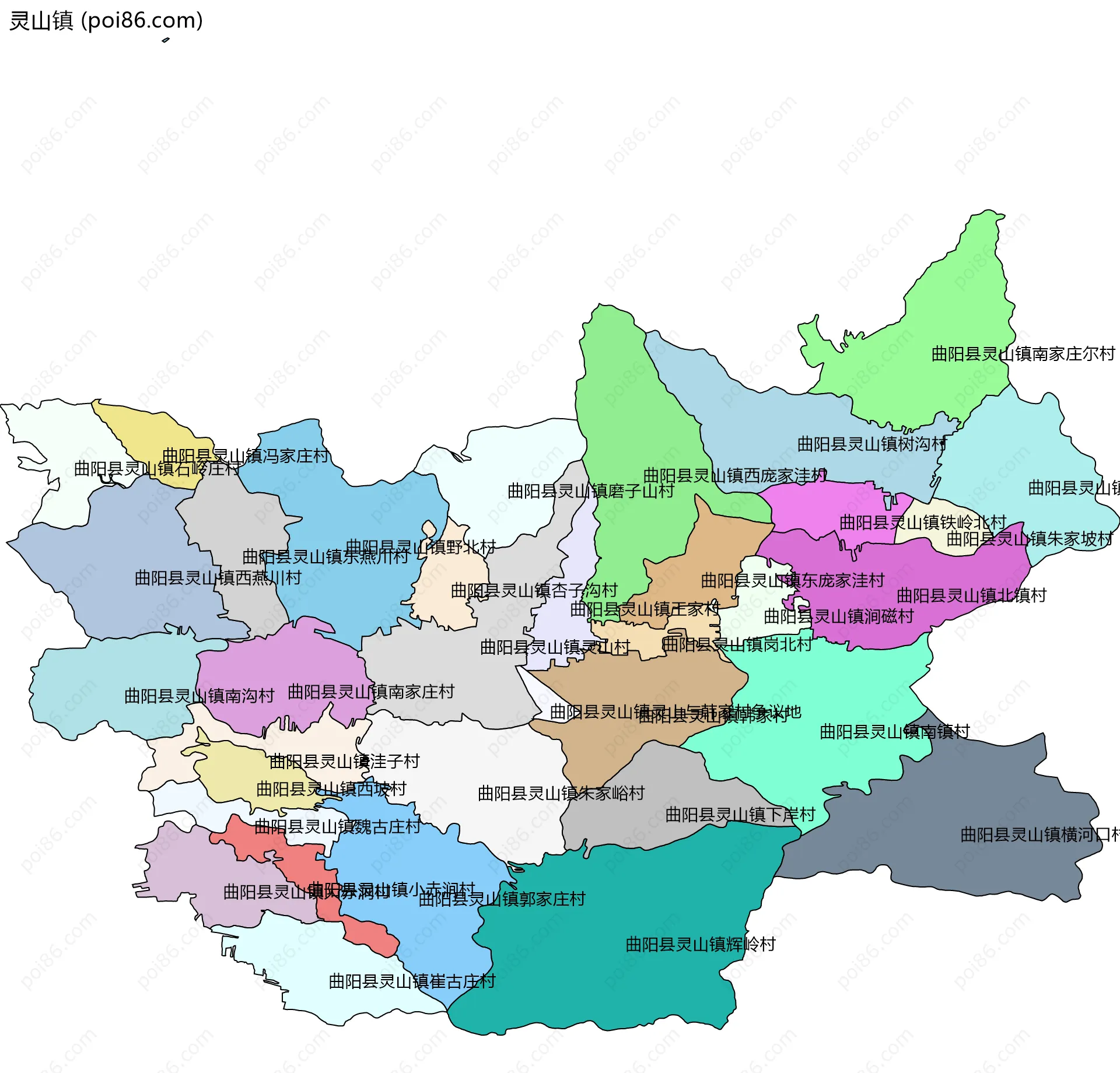 灵山镇边界地图(五级行政区划)