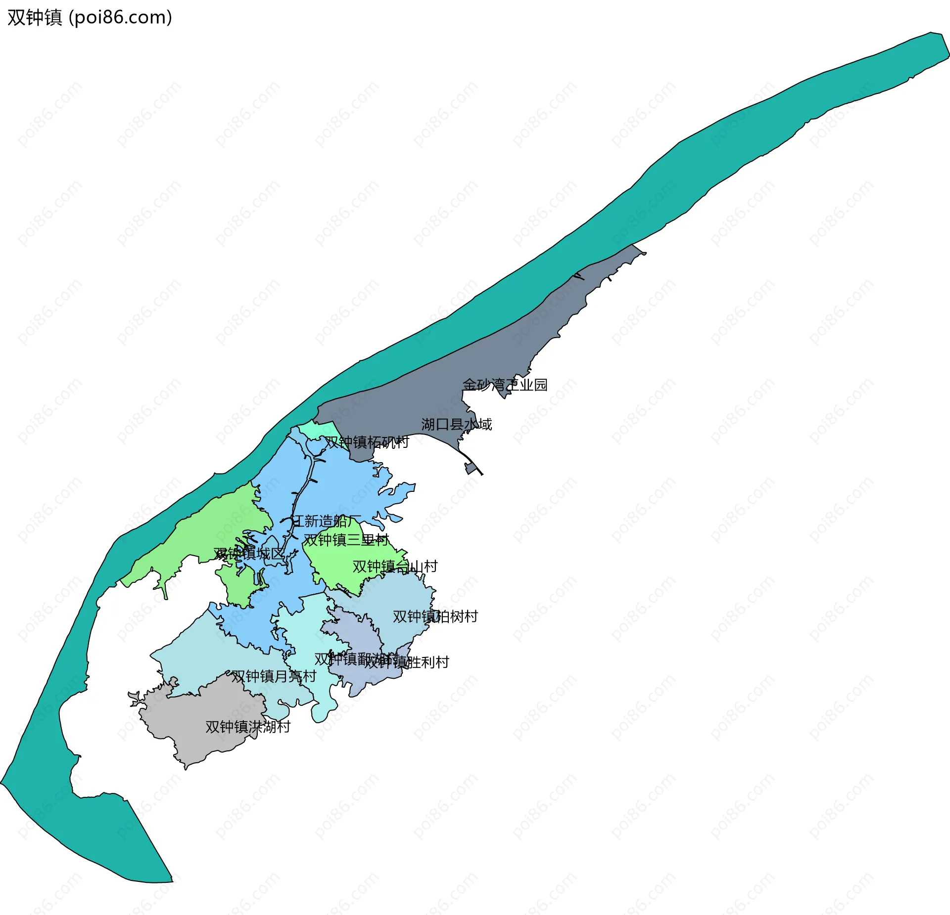 双钟镇边界地图(五级行政区划)