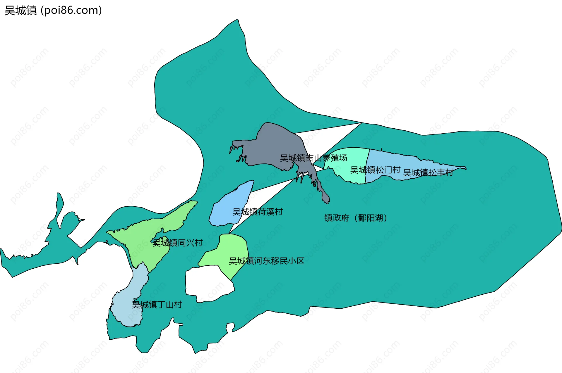 吴城镇边界地图(五级行政区划)