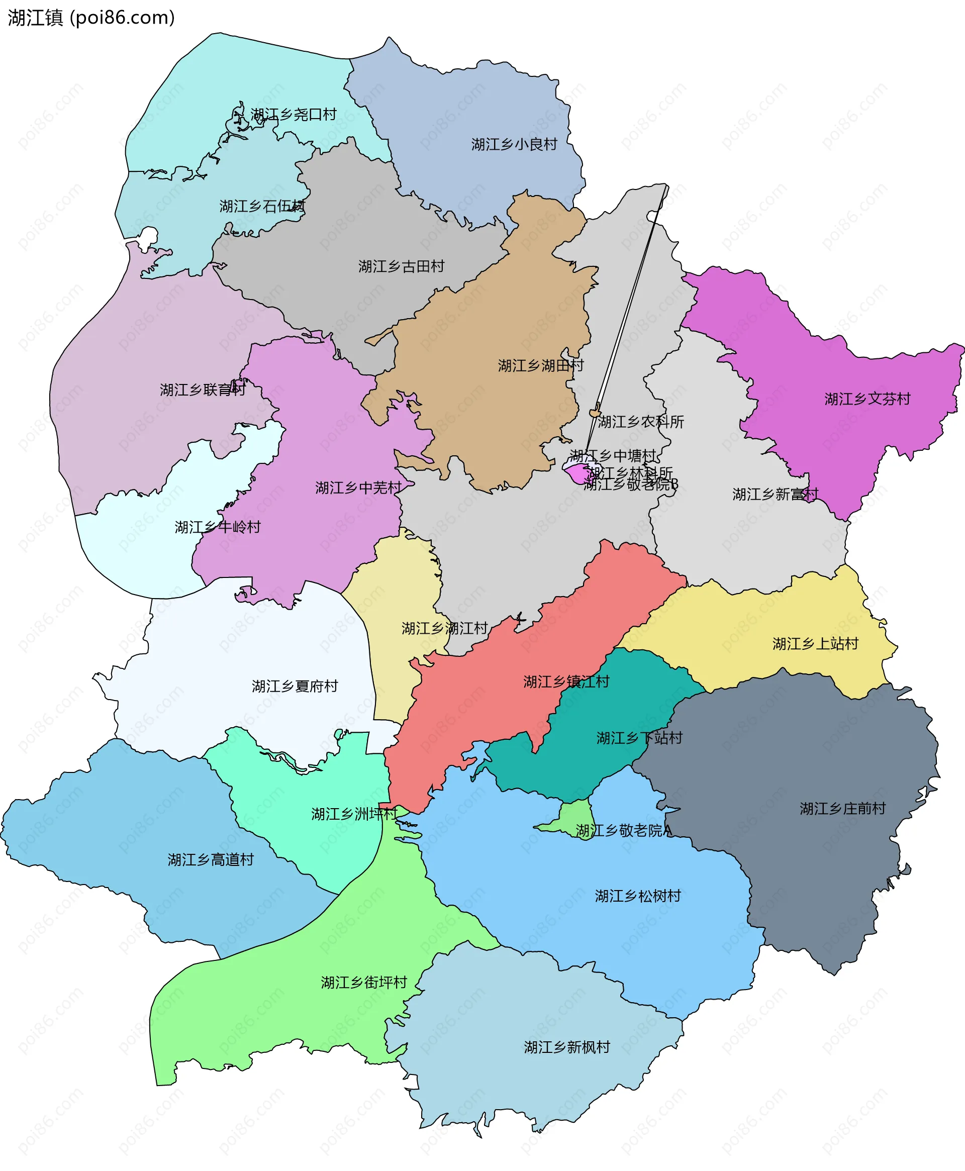 湖江镇边界地图(五级行政区划)