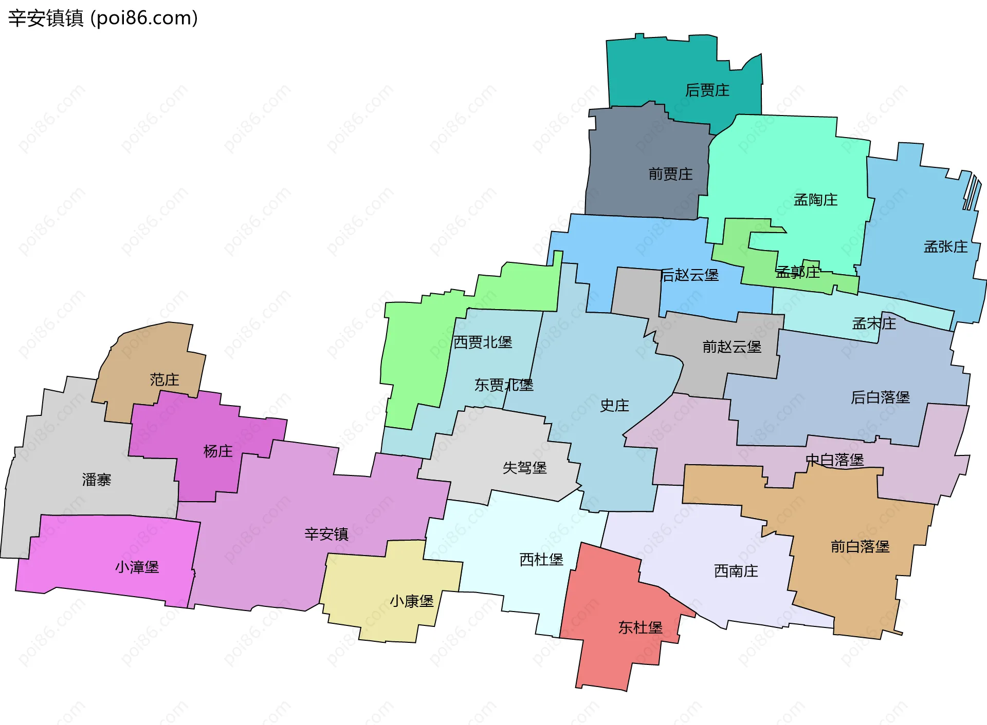辛安镇镇边界地图(五级行政区划)
