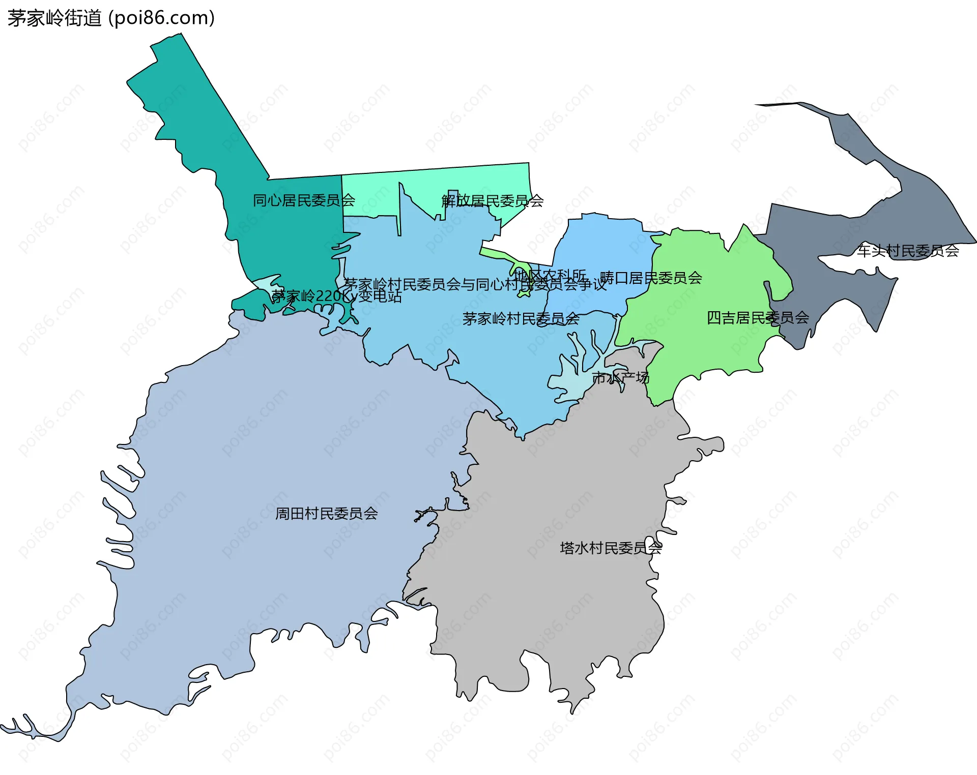 茅家岭街道边界地图(五级行政区划)
