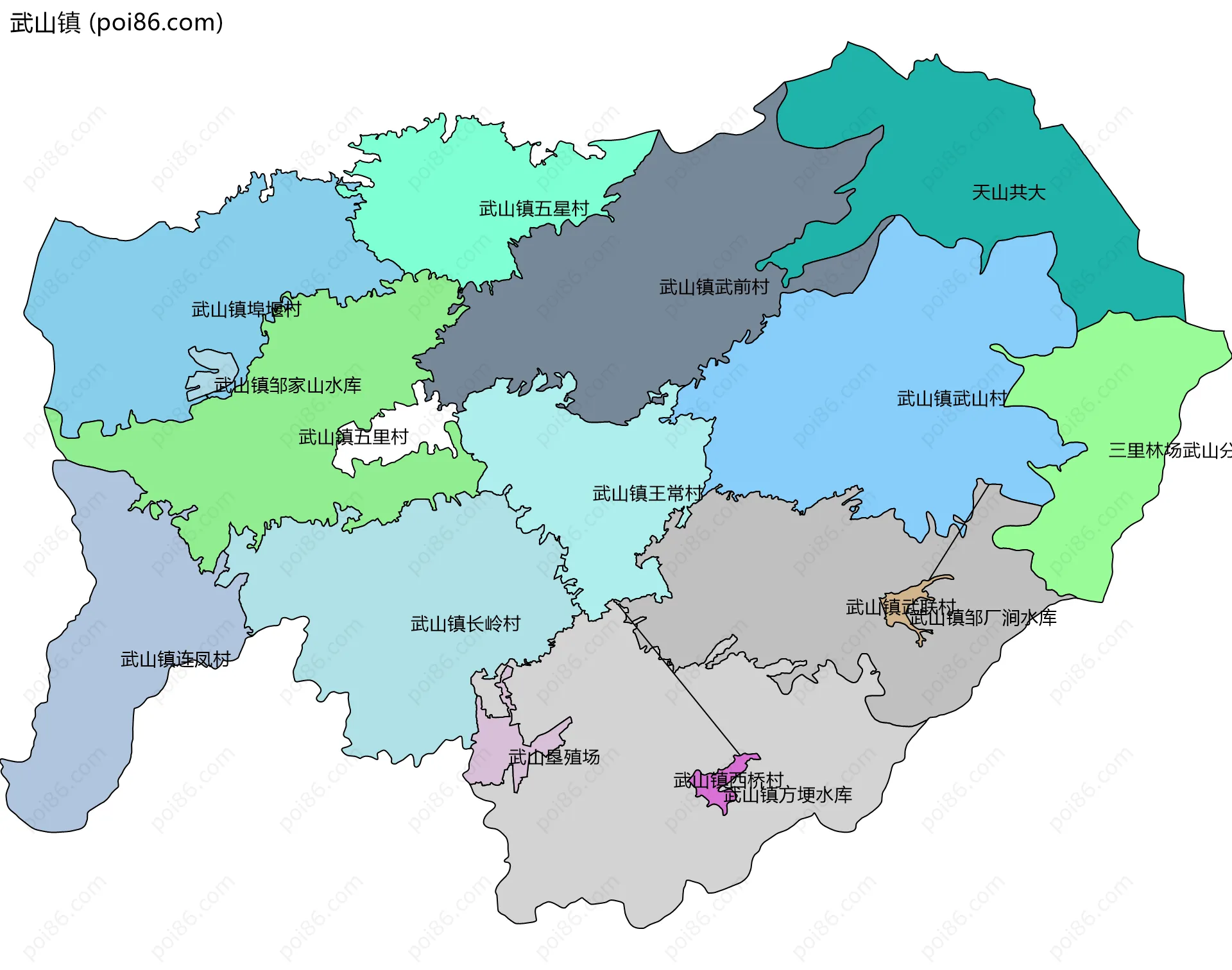 武山镇边界地图(五级行政区划)