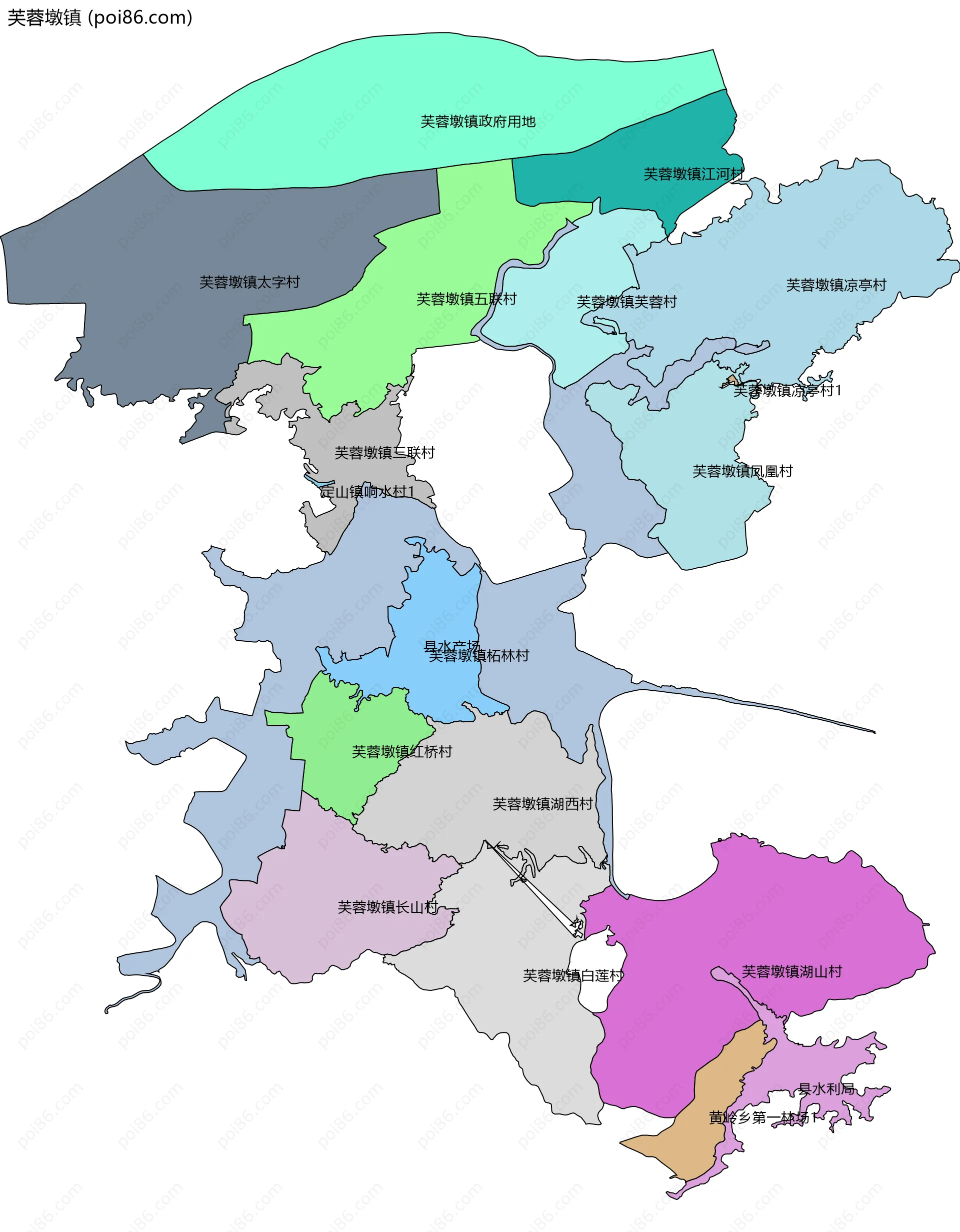 芙蓉墩镇边界地图(五级行政区划)