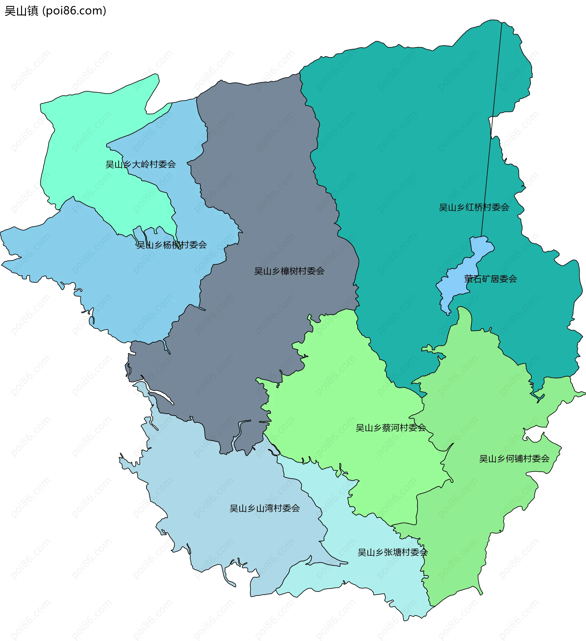 吴山镇边界地图(五级行政区划)