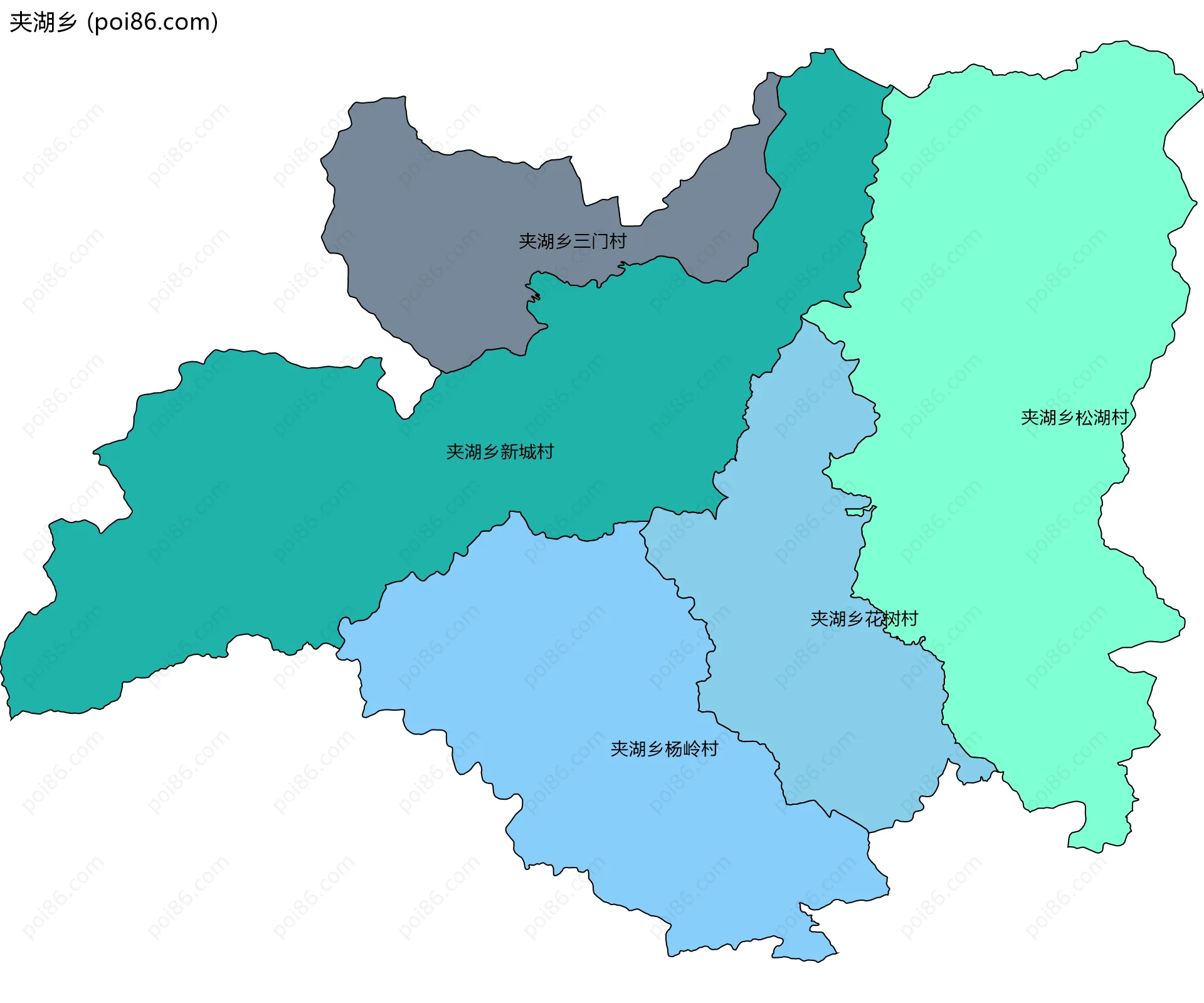夹湖乡边界地图(五级行政区划)