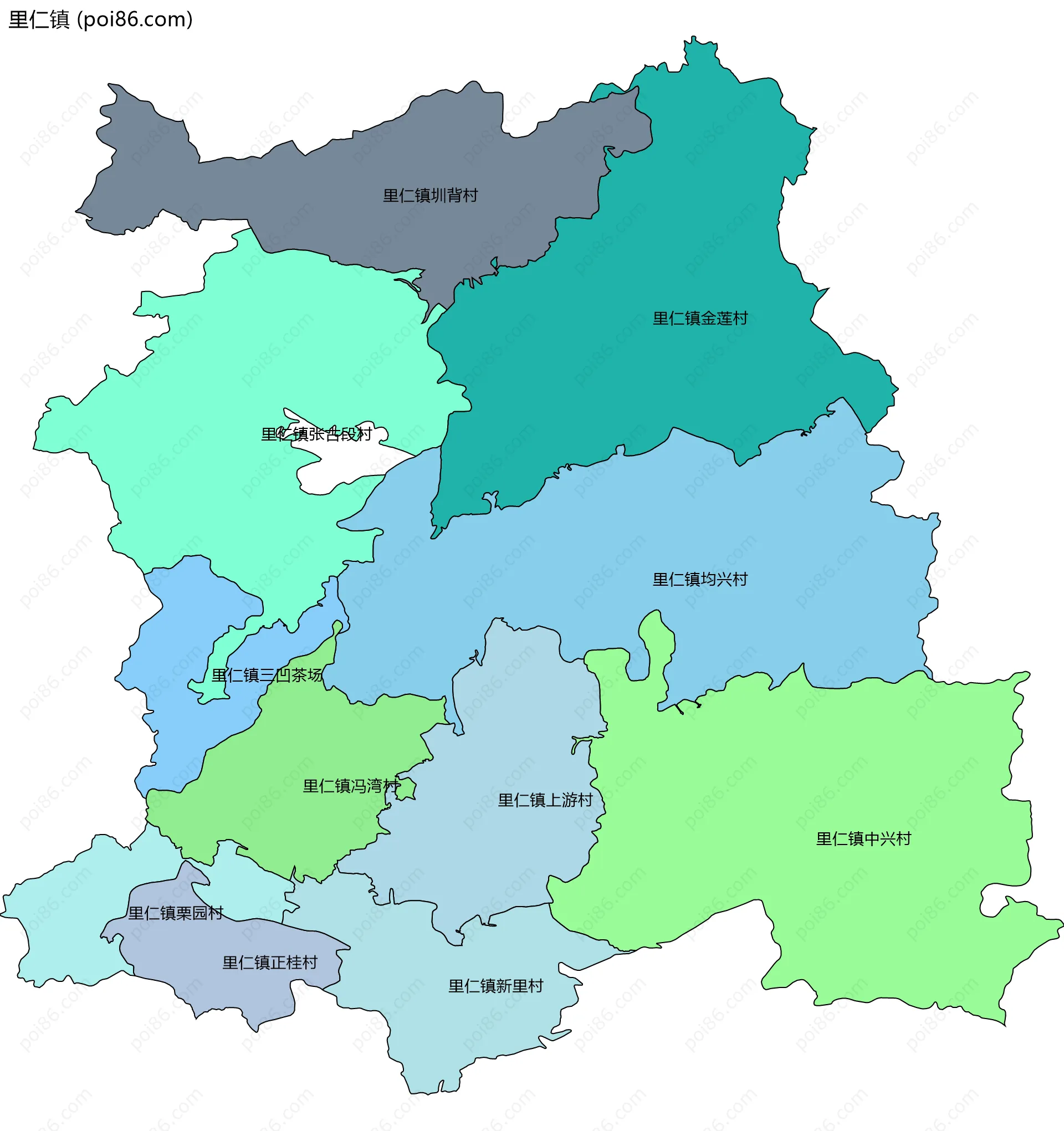 里仁镇边界地图(五级行政区划)