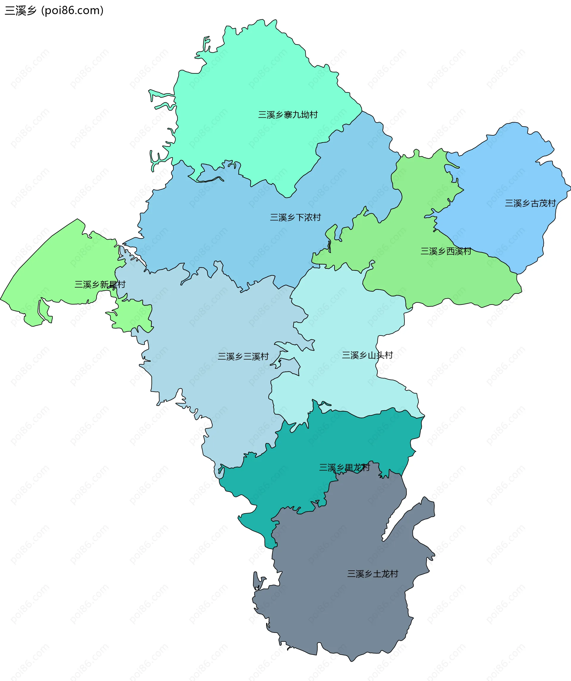 三溪乡边界地图(五级行政区划)