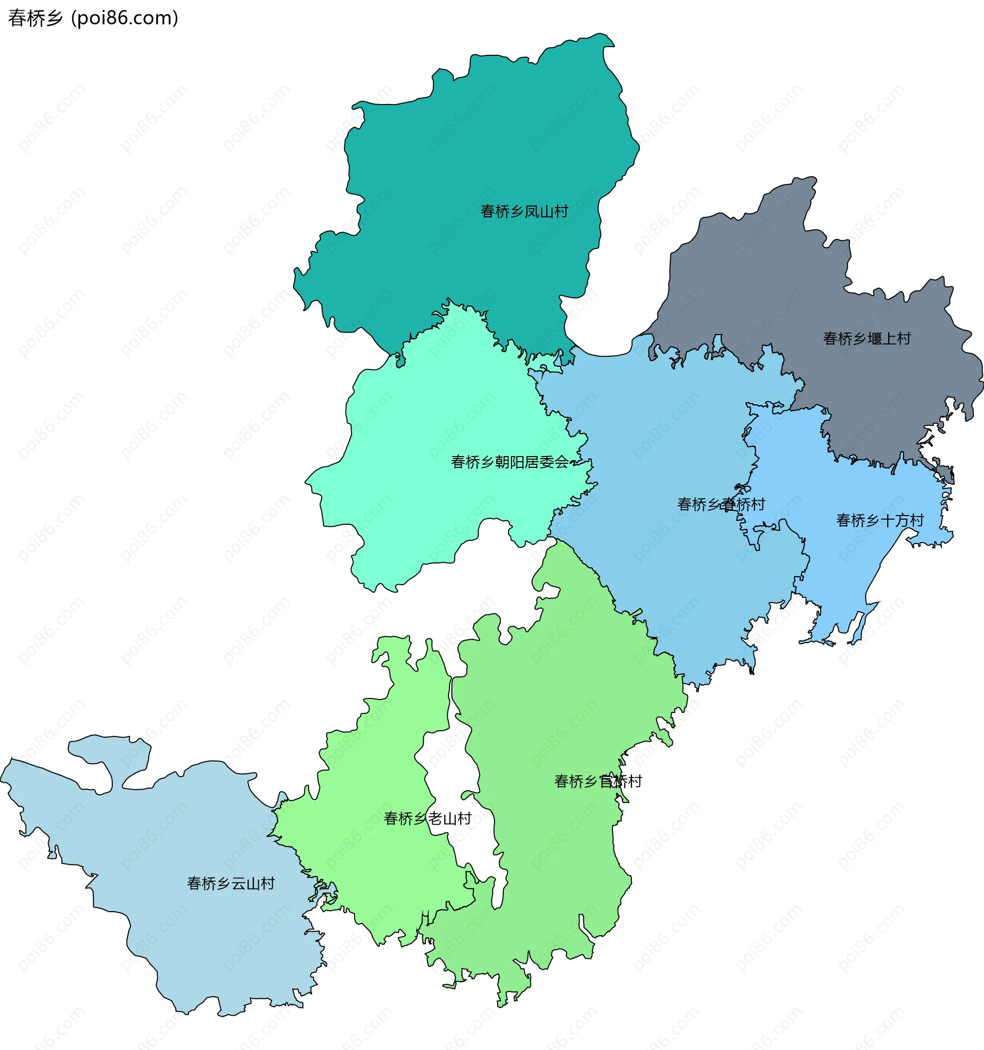 春桥乡边界地图(五级行政区划)