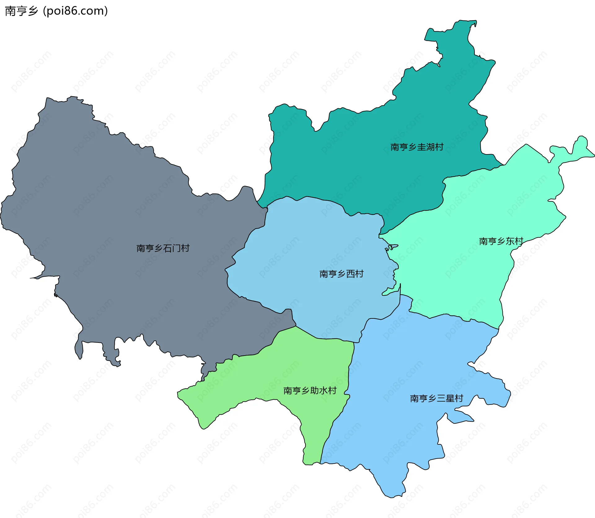 南亨乡边界地图(五级行政区划)