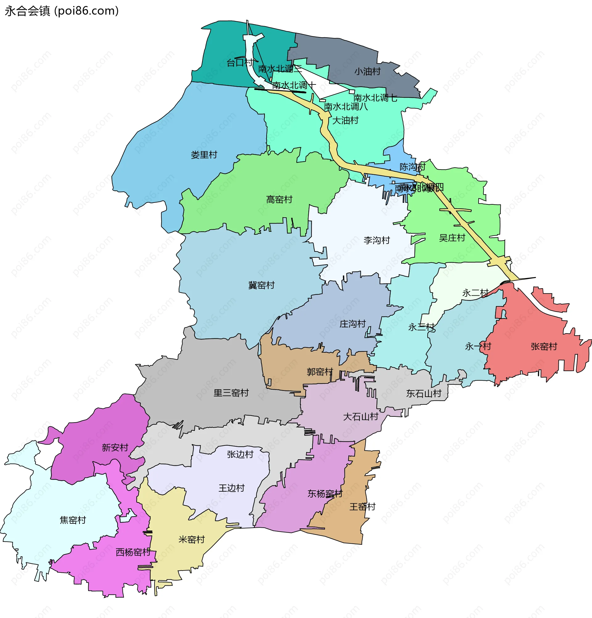 永合会镇边界地图(五级行政区划)