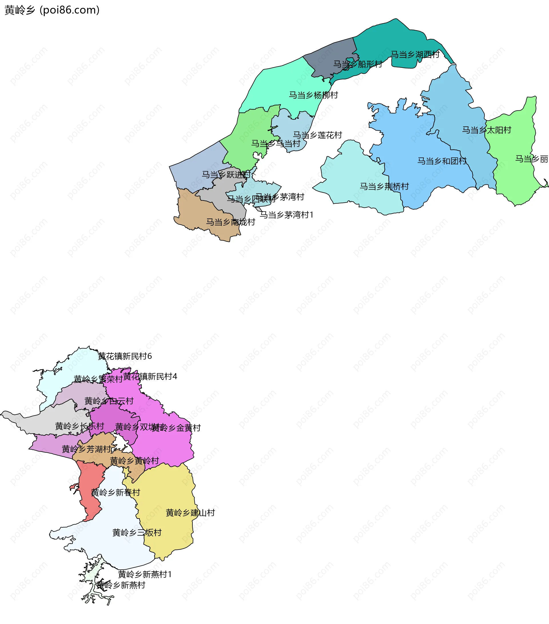 黄岭乡边界地图(五级行政区划)