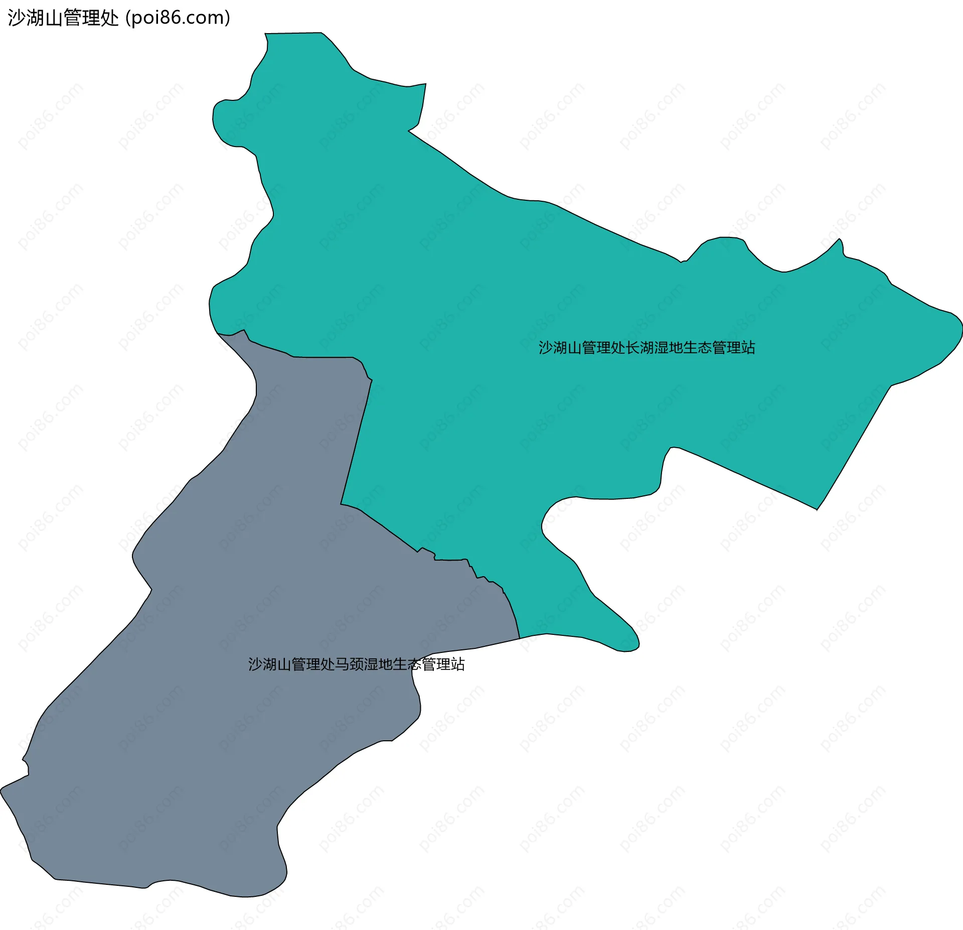 沙湖山管理处边界地图(五级行政区划)