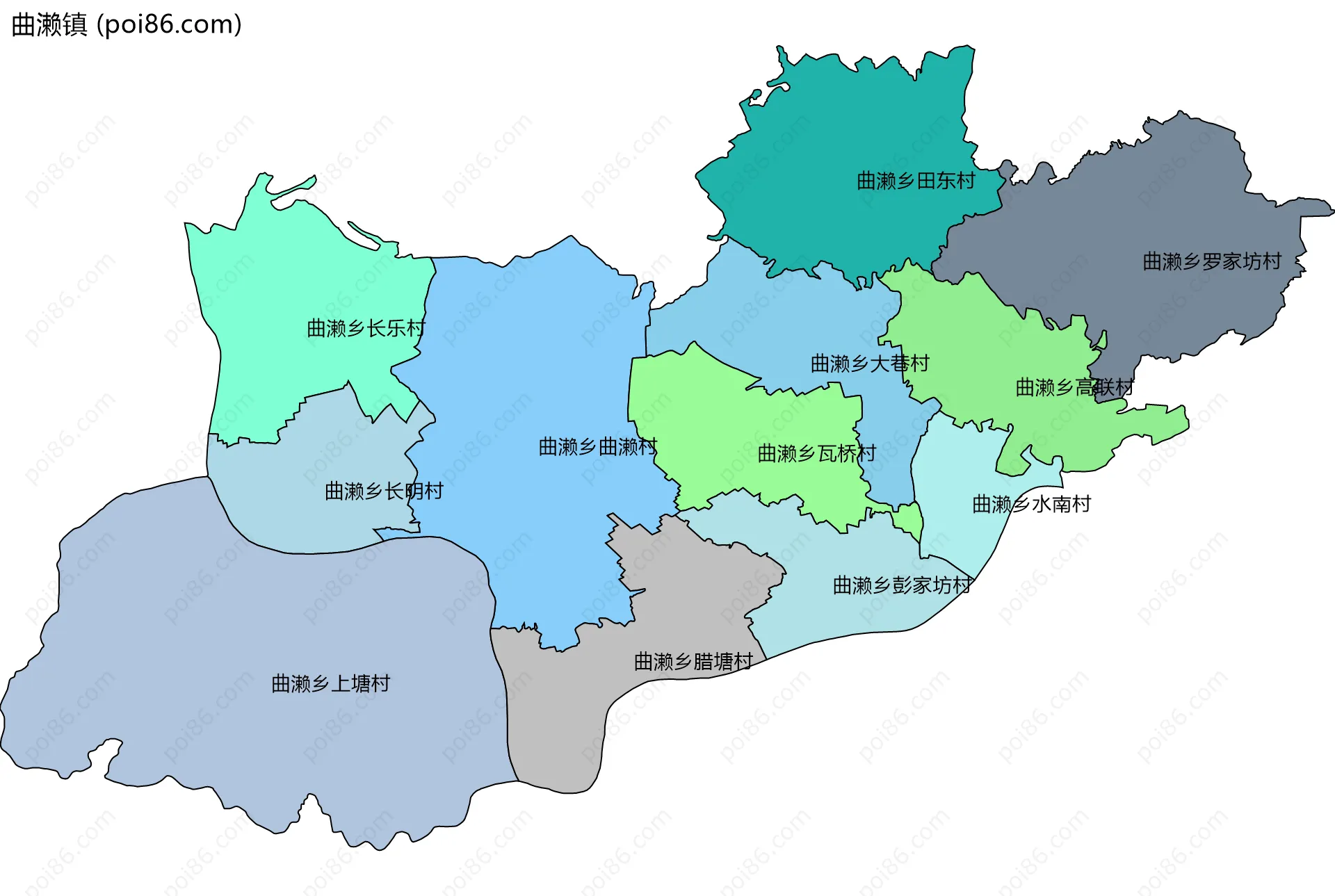 曲濑镇边界地图(五级行政区划)