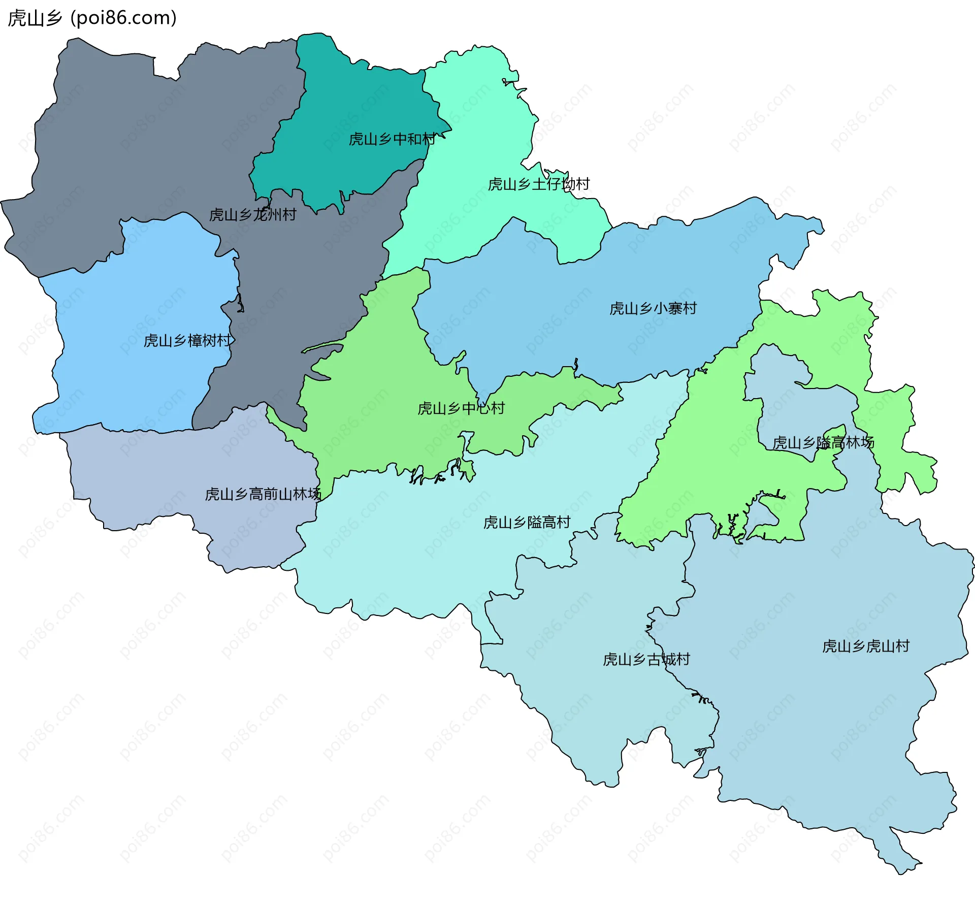 虎山乡边界地图(五级行政区划)
