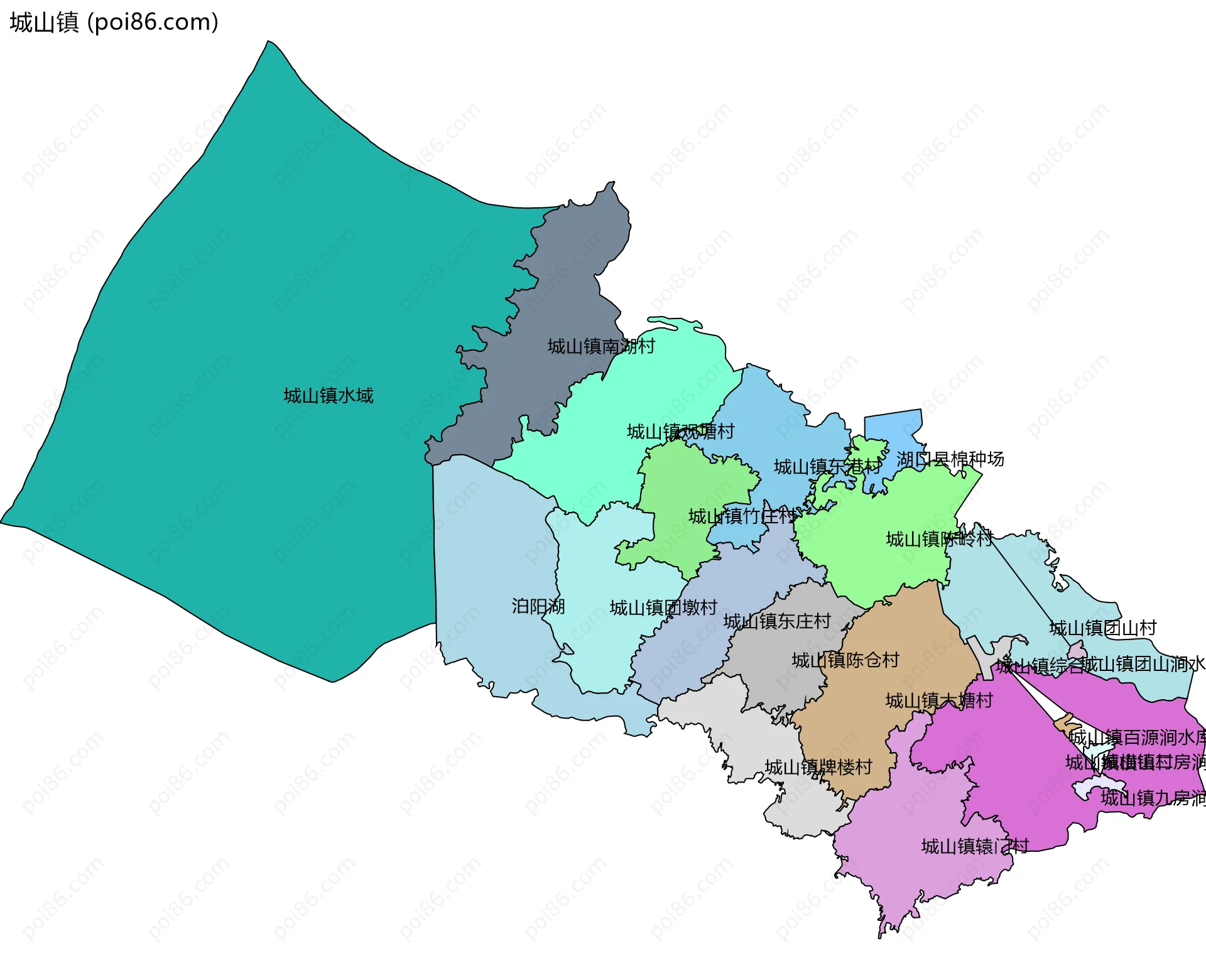 城山镇边界地图(五级行政区划)