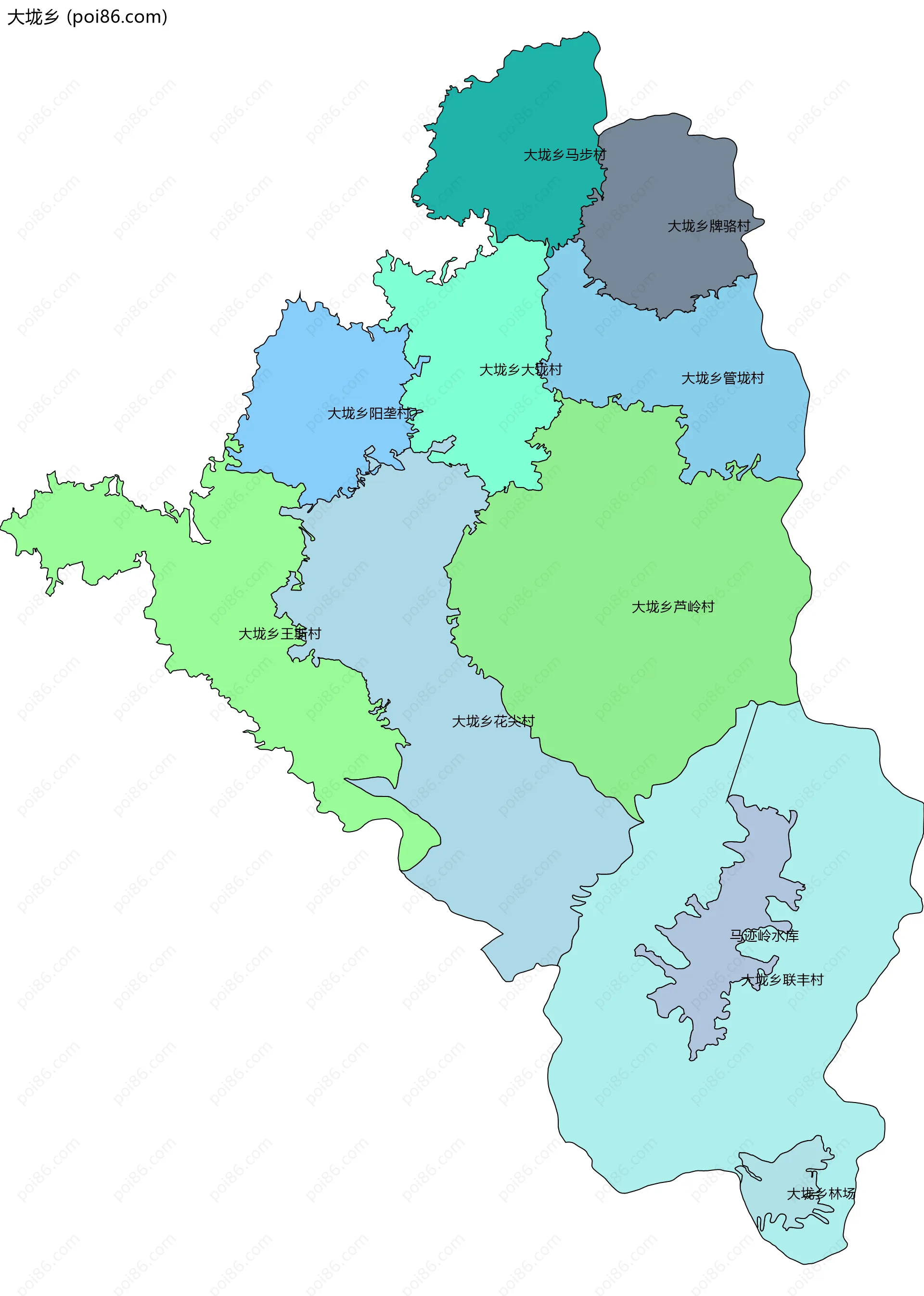 大垅乡边界地图(五级行政区划)