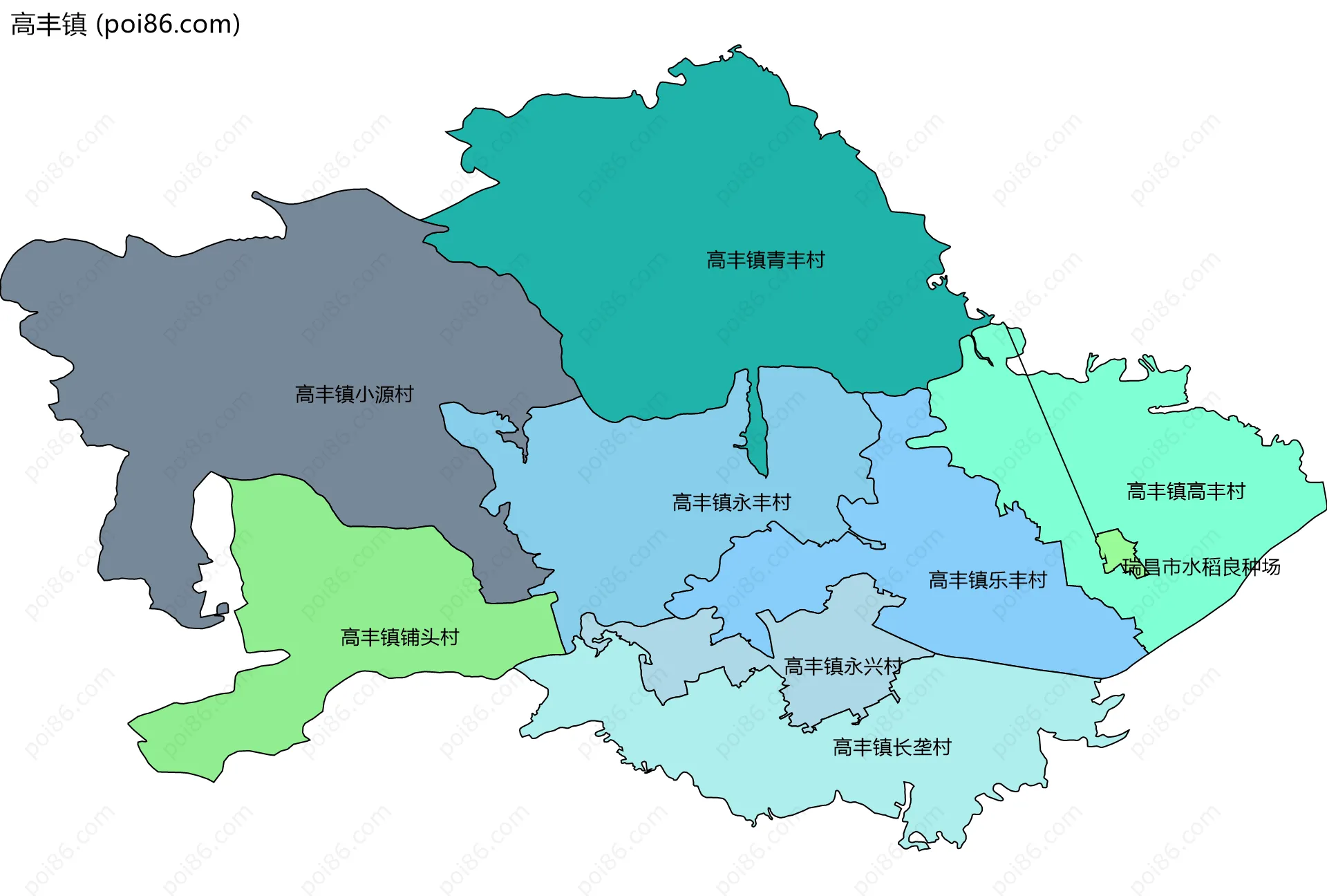 高丰镇边界地图(五级行政区划)