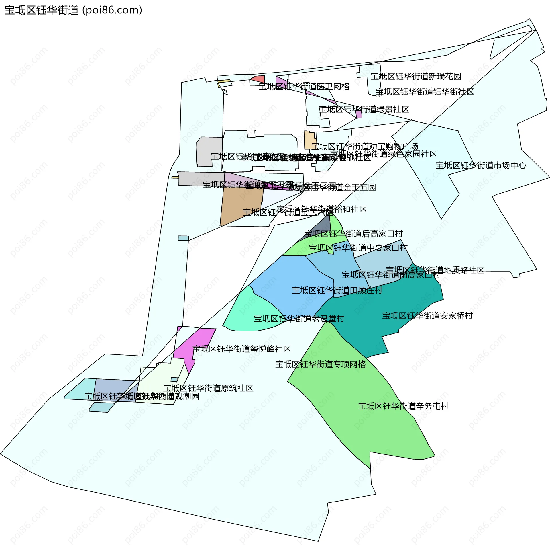 宝坻区钰华街道边界地图(五级行政区划)