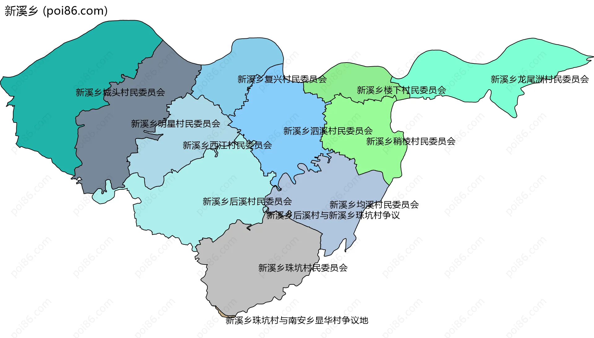 新溪乡边界地图(五级行政区划)