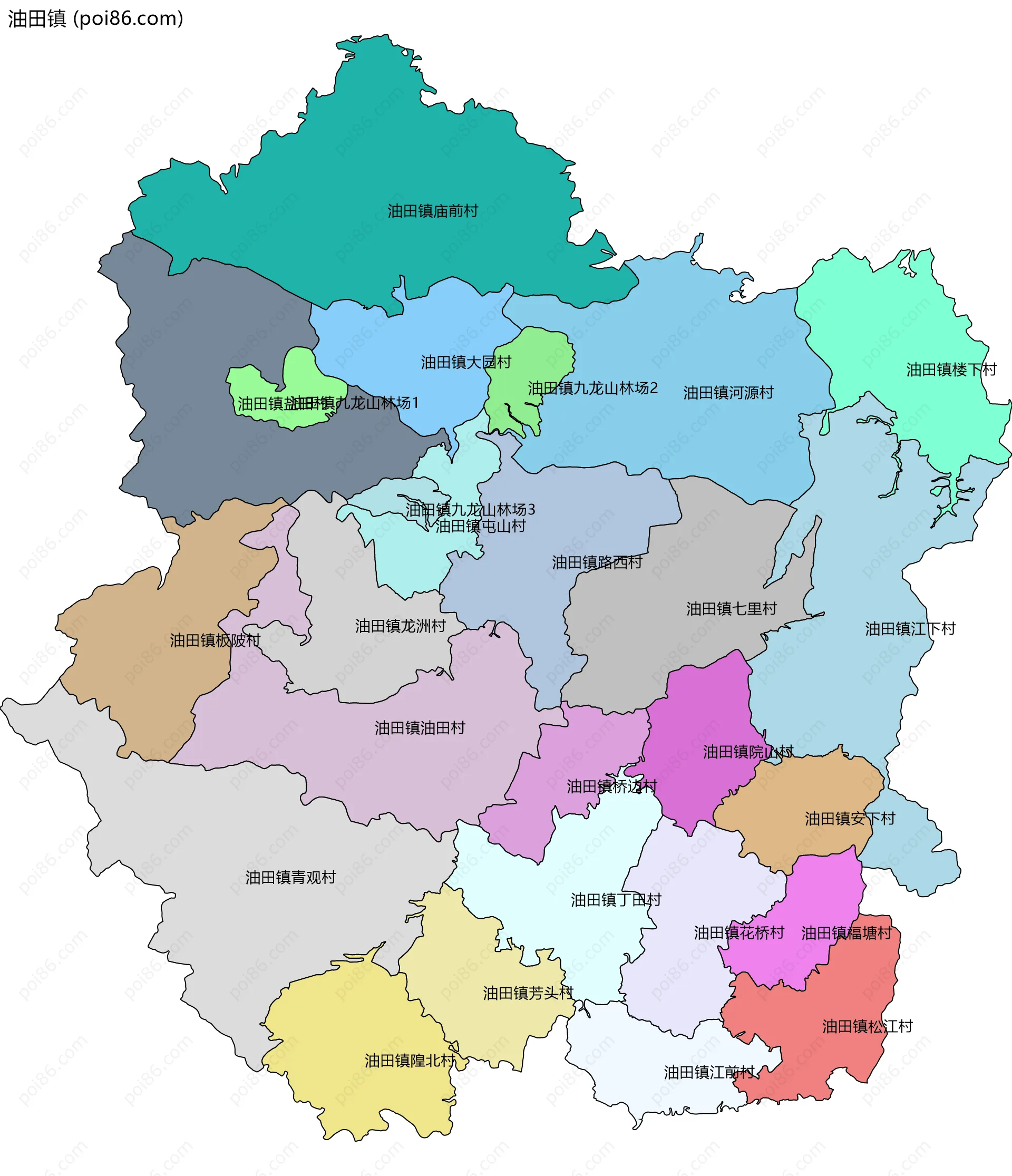 油田镇边界地图(五级行政区划)