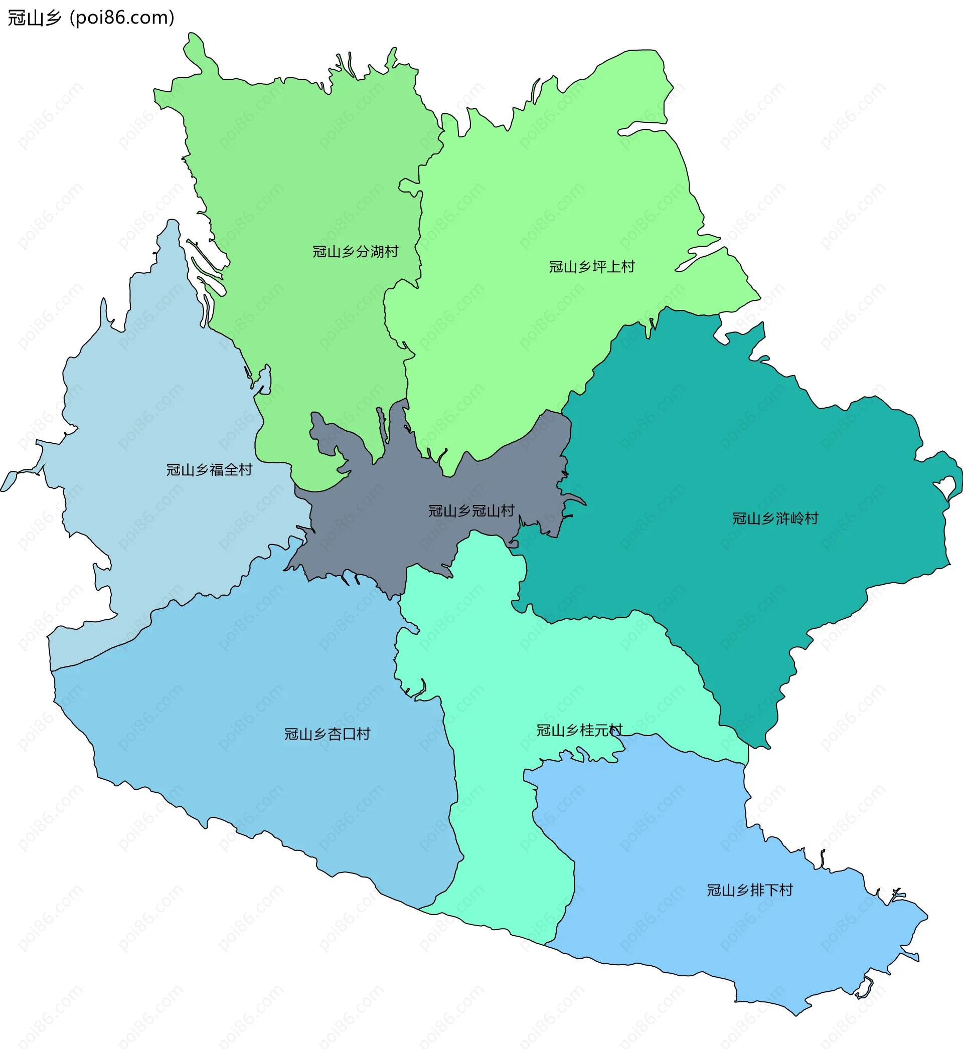冠山乡边界地图(五级行政区划)