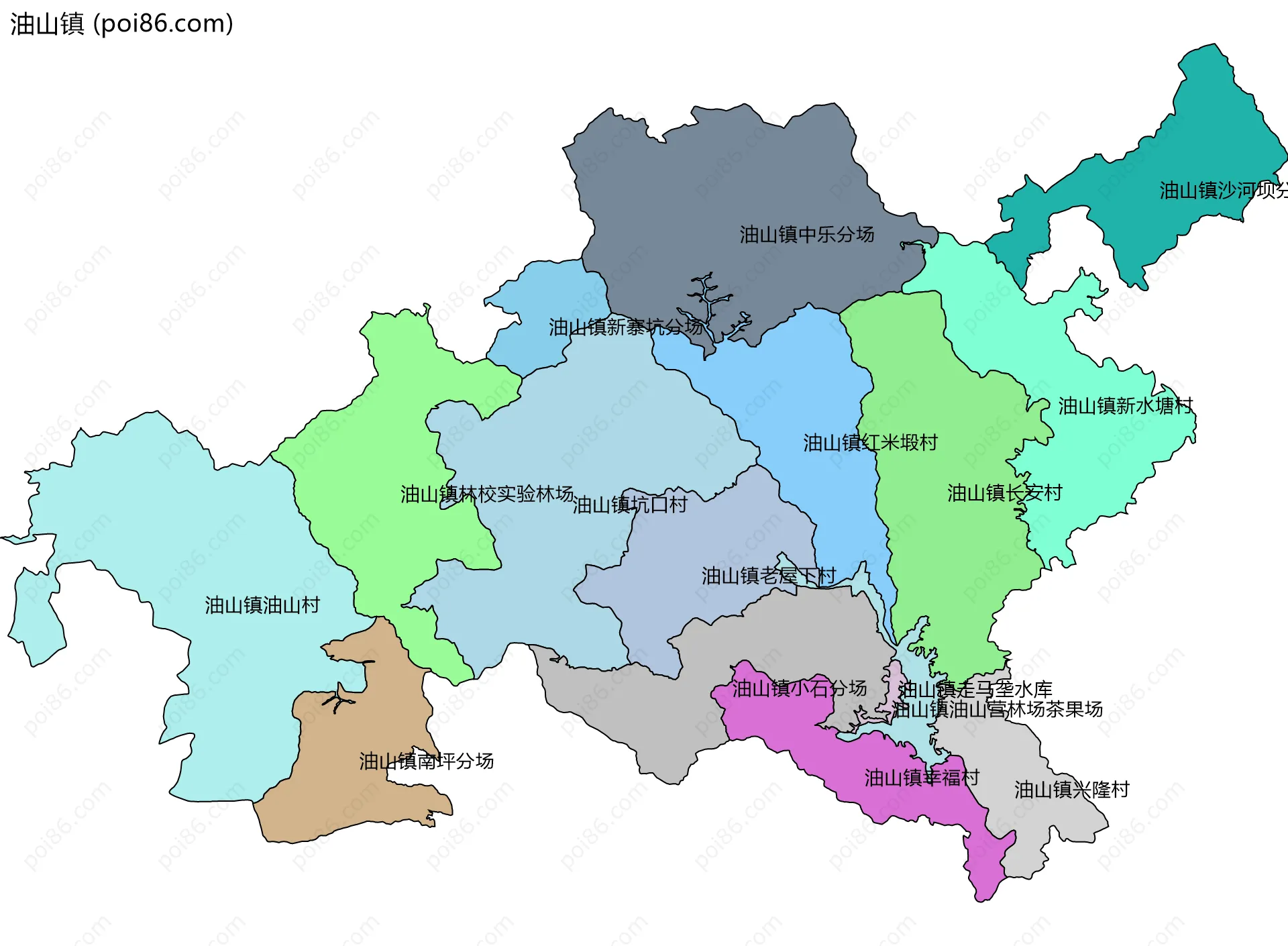 油山镇边界地图(五级行政区划)