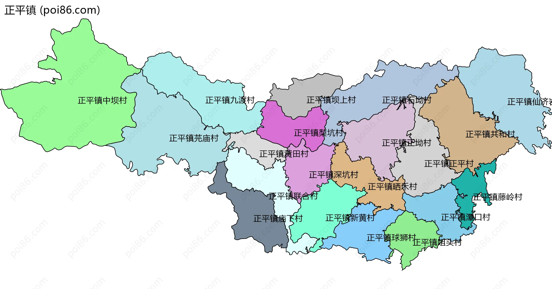 正平镇边界地图(五级行政区划)