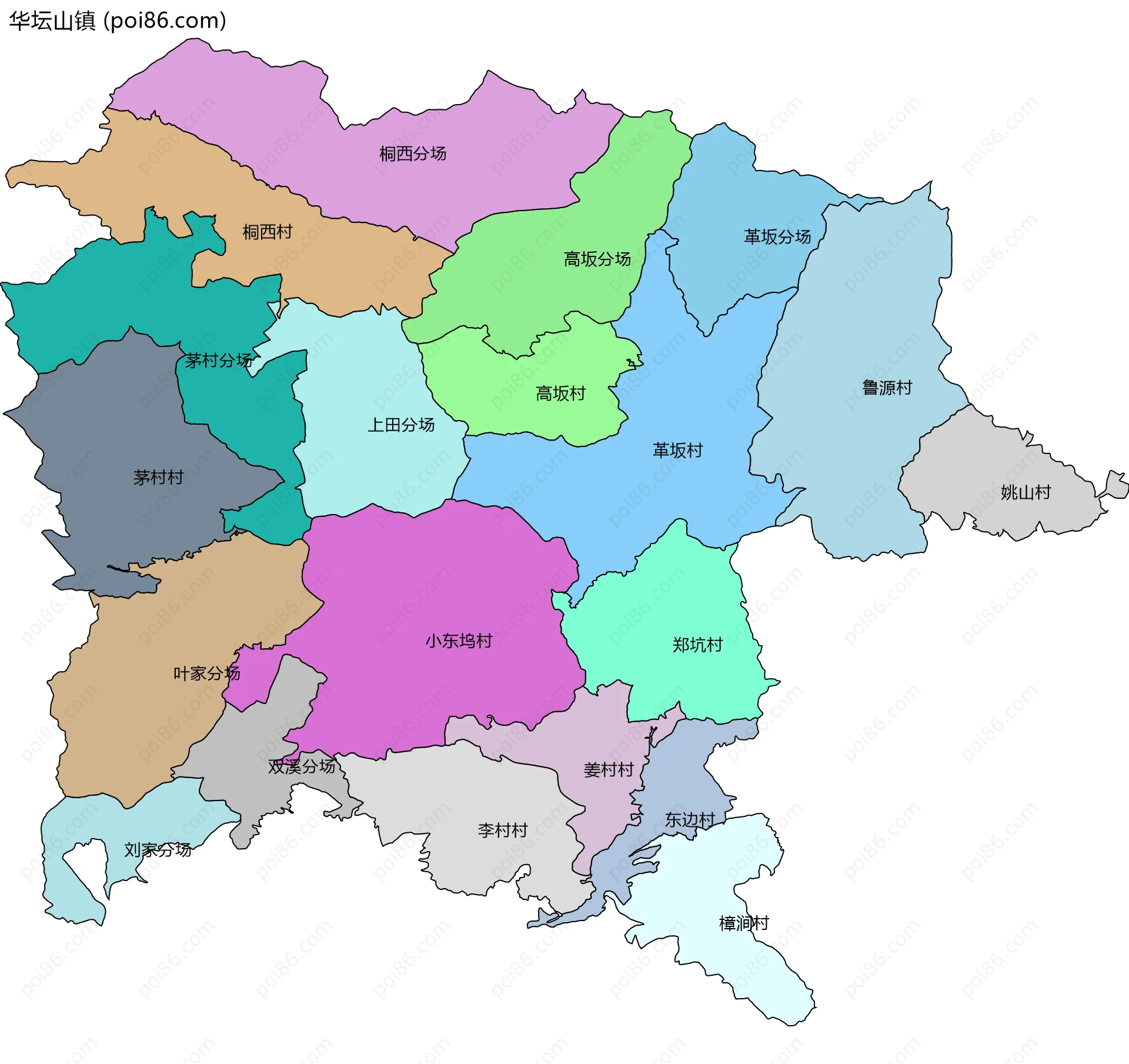 华坛山镇边界地图(五级行政区划)