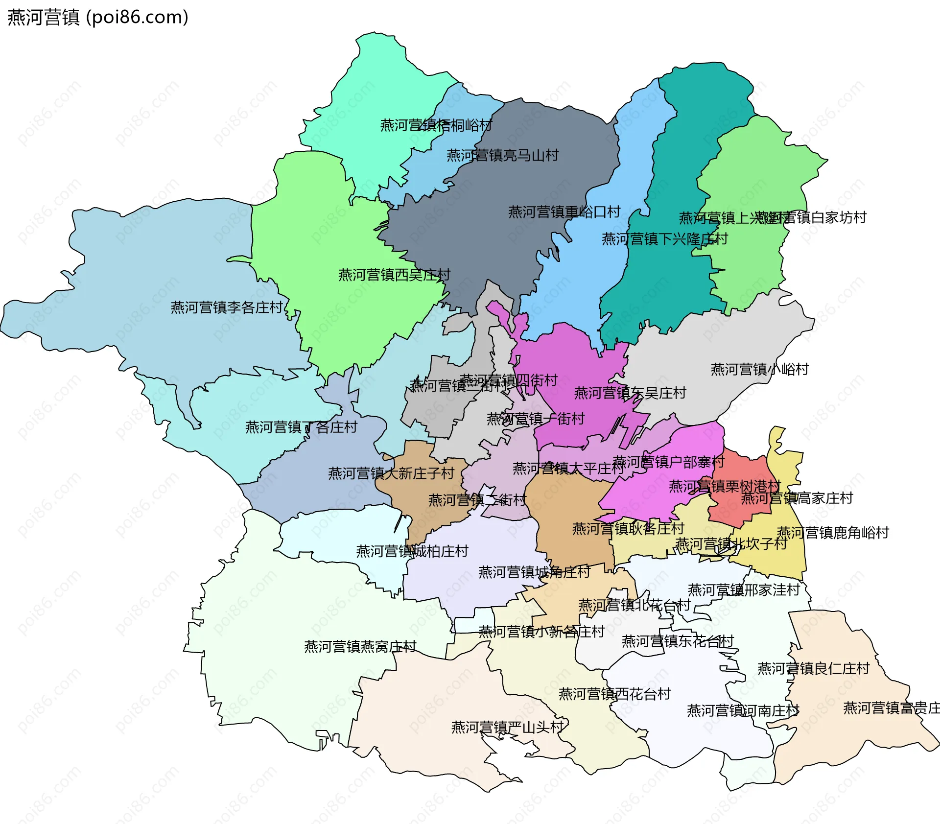 燕河营镇边界地图(五级行政区划)