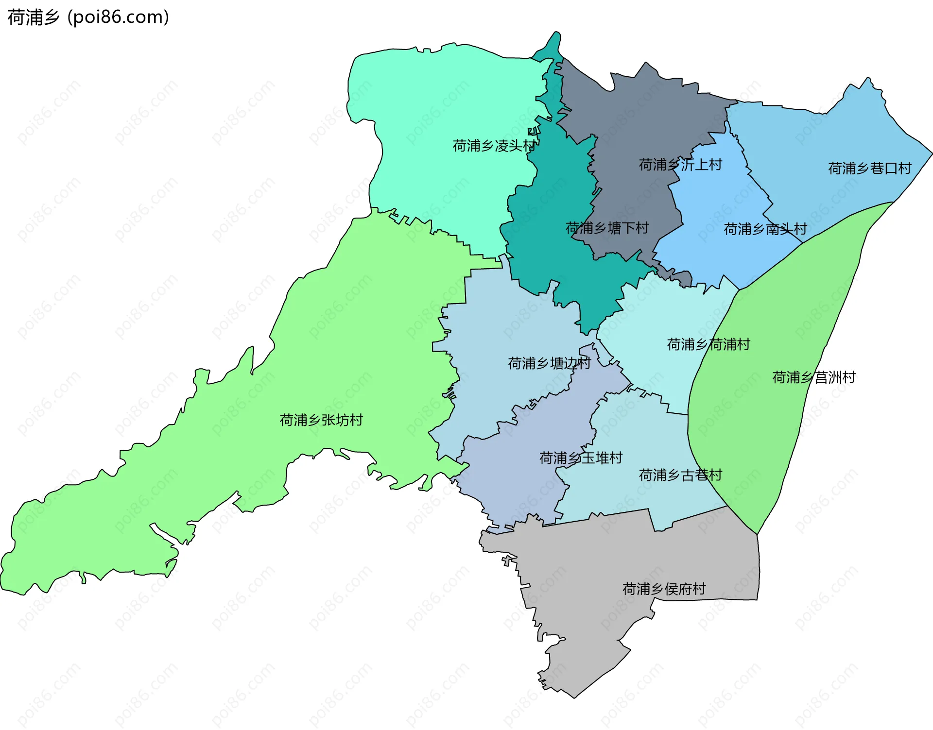 荷浦乡边界地图(五级行政区划)