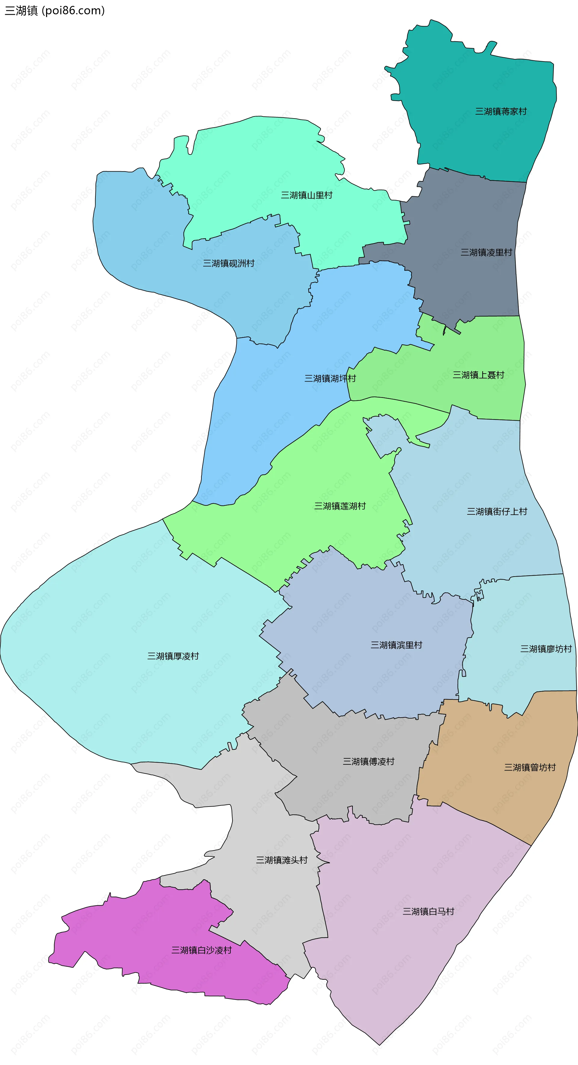 三湖镇边界地图(五级行政区划)