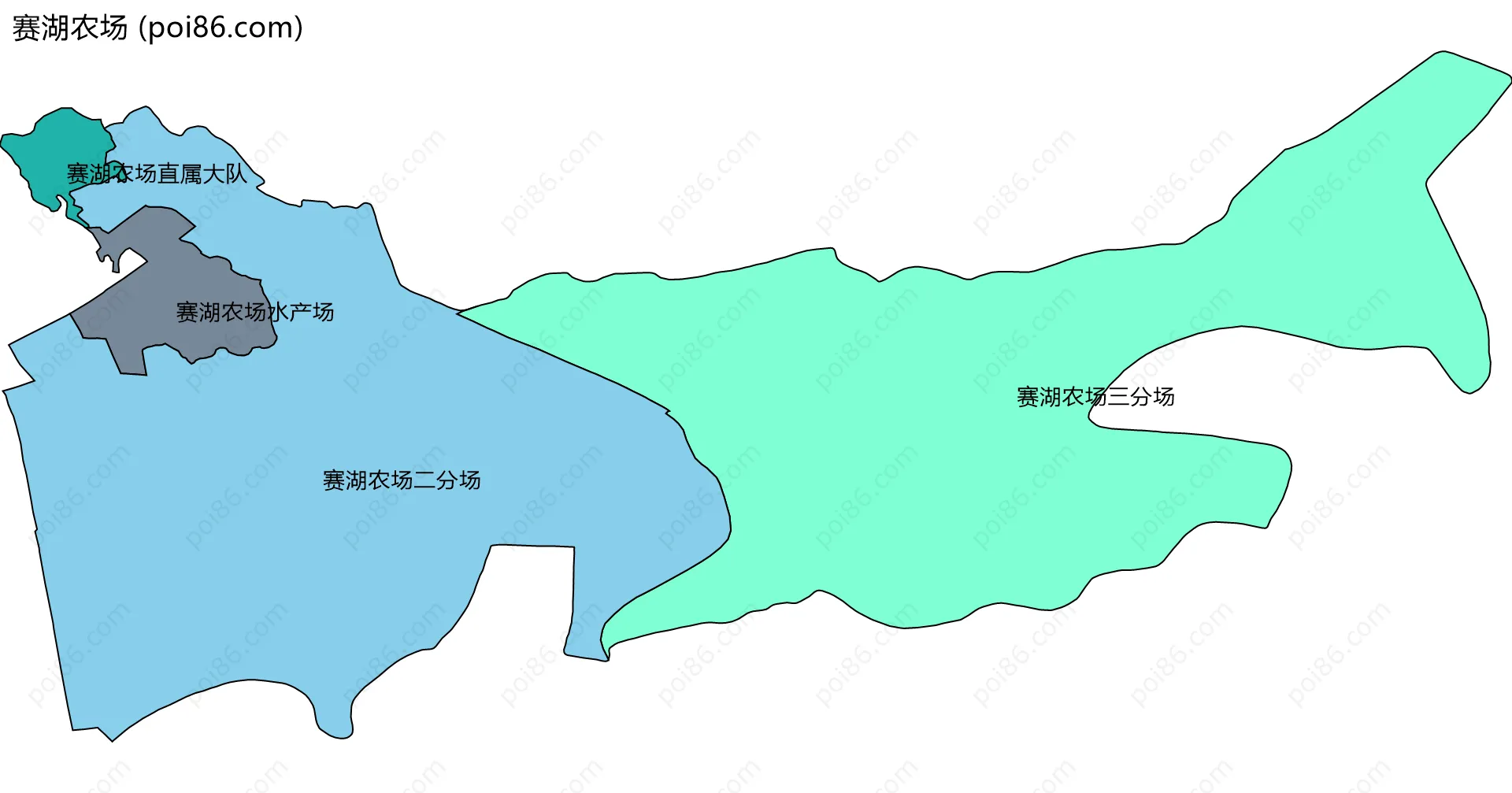 赛湖农场边界地图(五级行政区划)