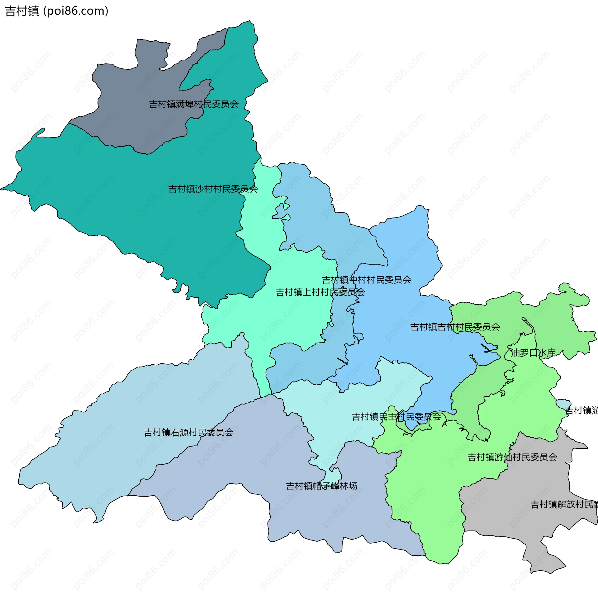 吉村镇边界地图(五级行政区划)