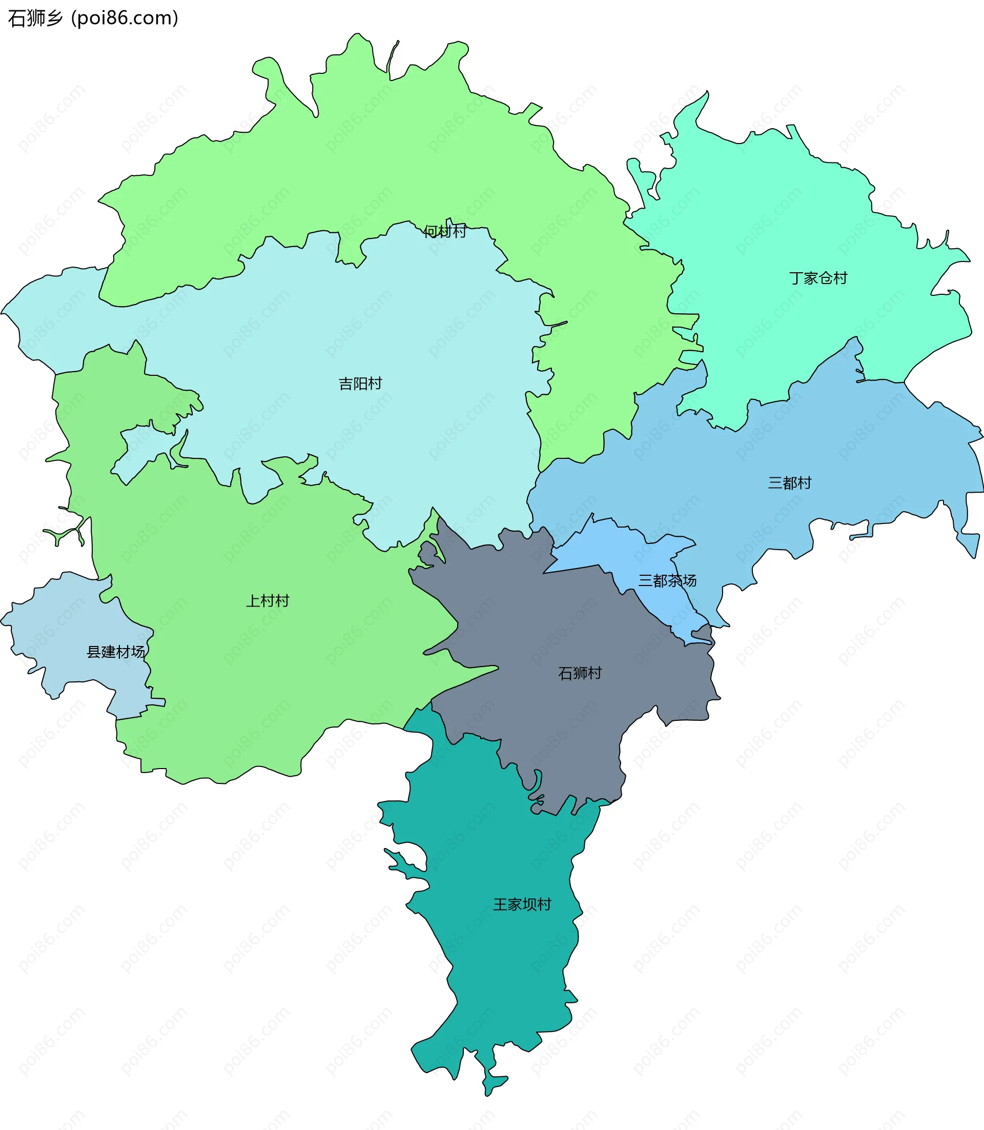 石狮乡边界地图(五级行政区划)