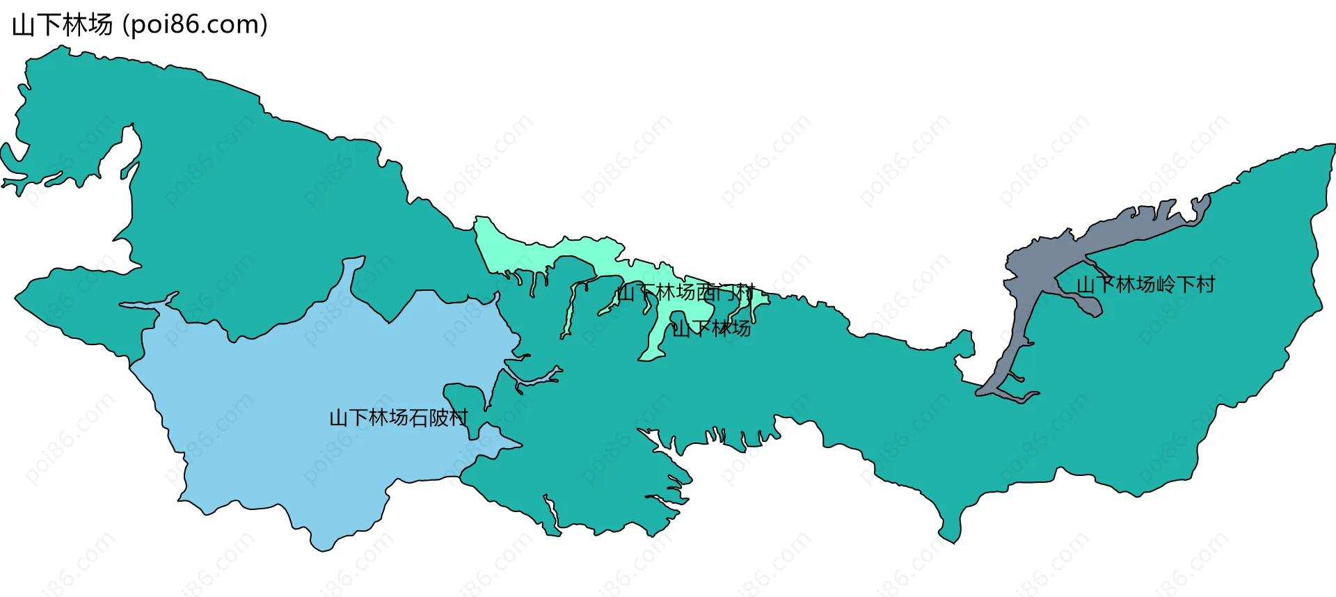 山下林场边界地图(五级行政区划)