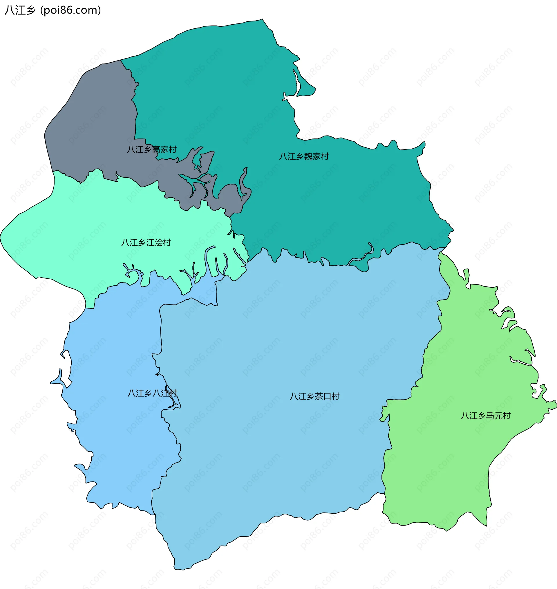 八江乡边界地图(五级行政区划)