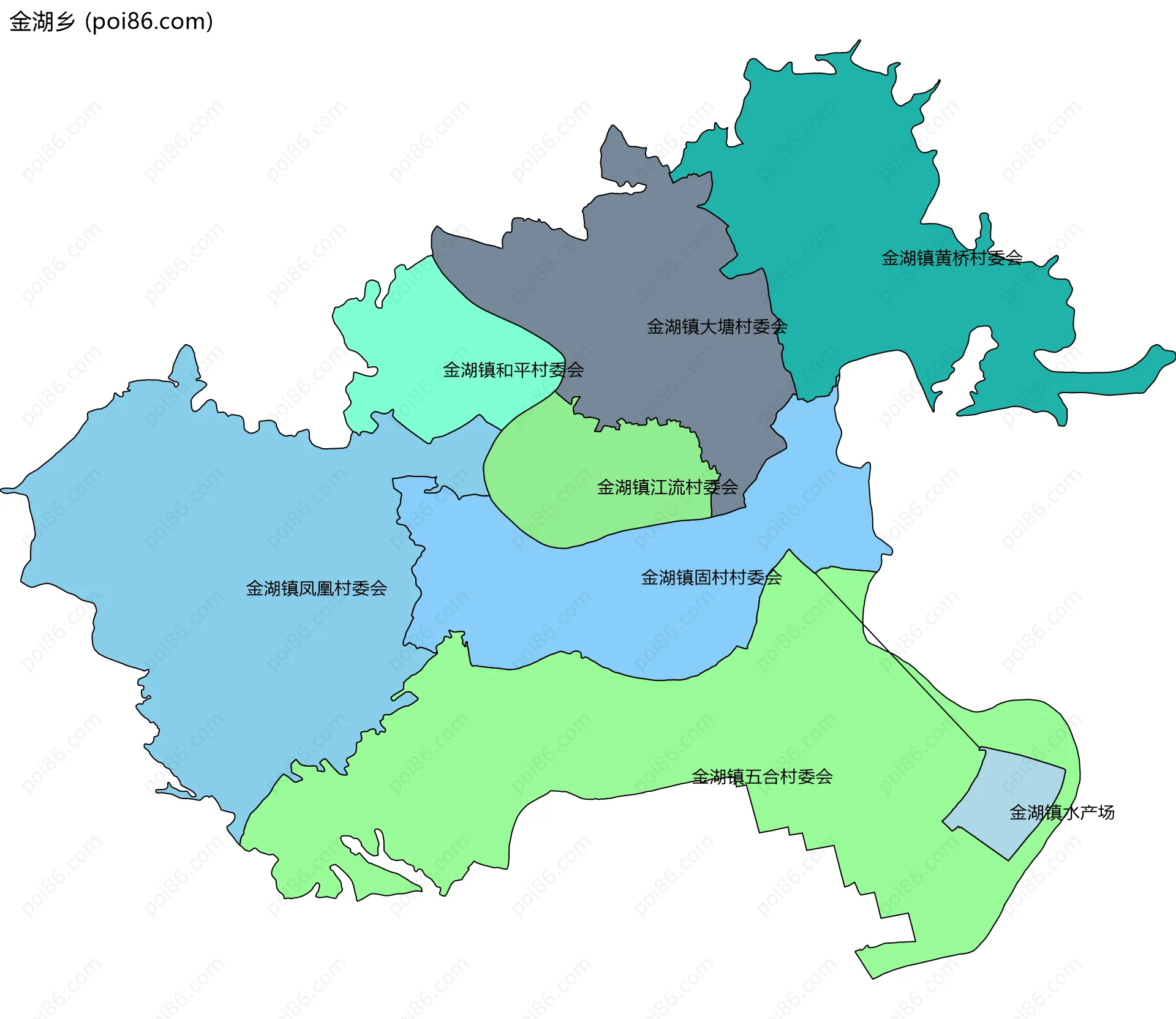 金湖乡边界地图(五级行政区划)