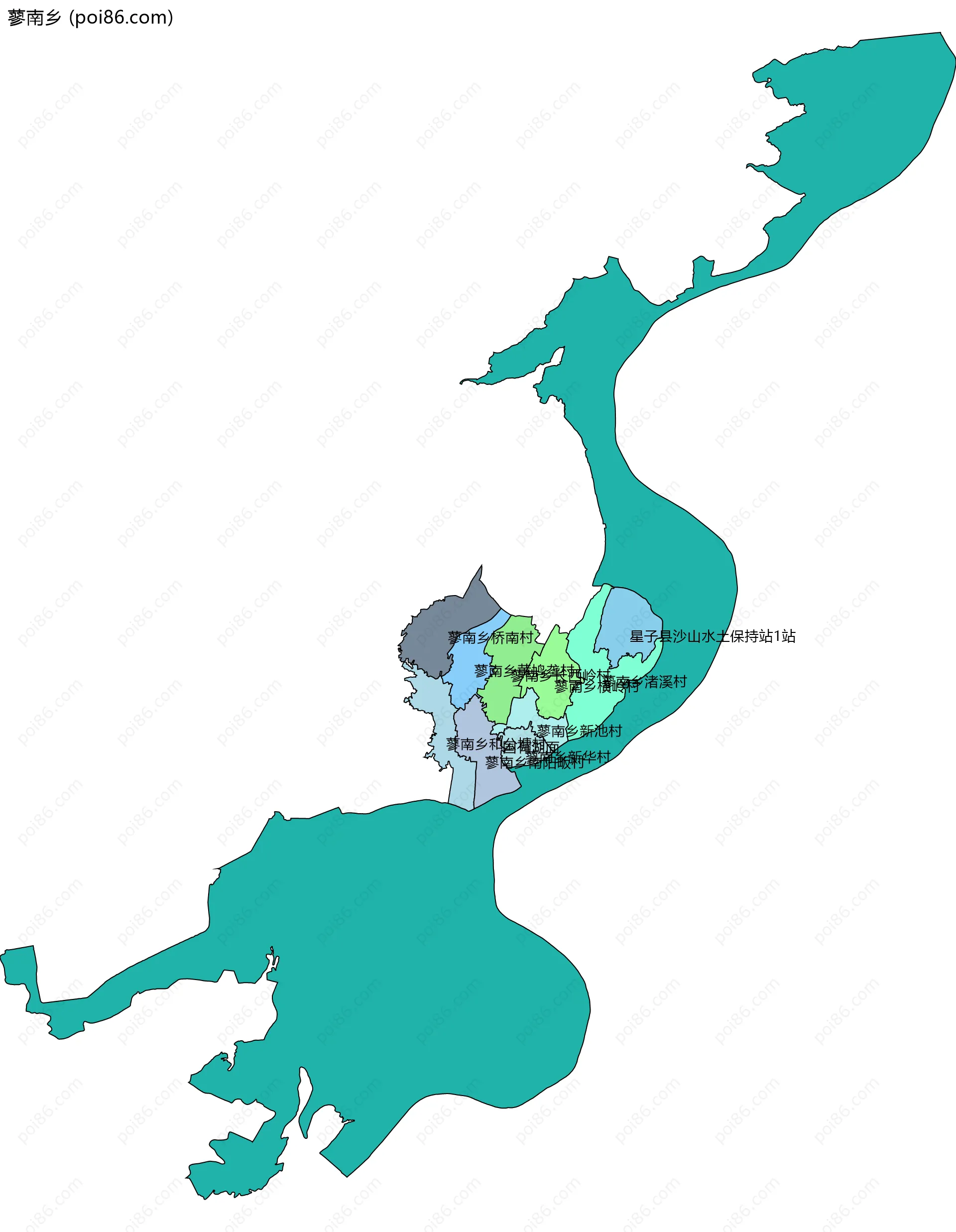 蓼南乡边界地图(五级行政区划)