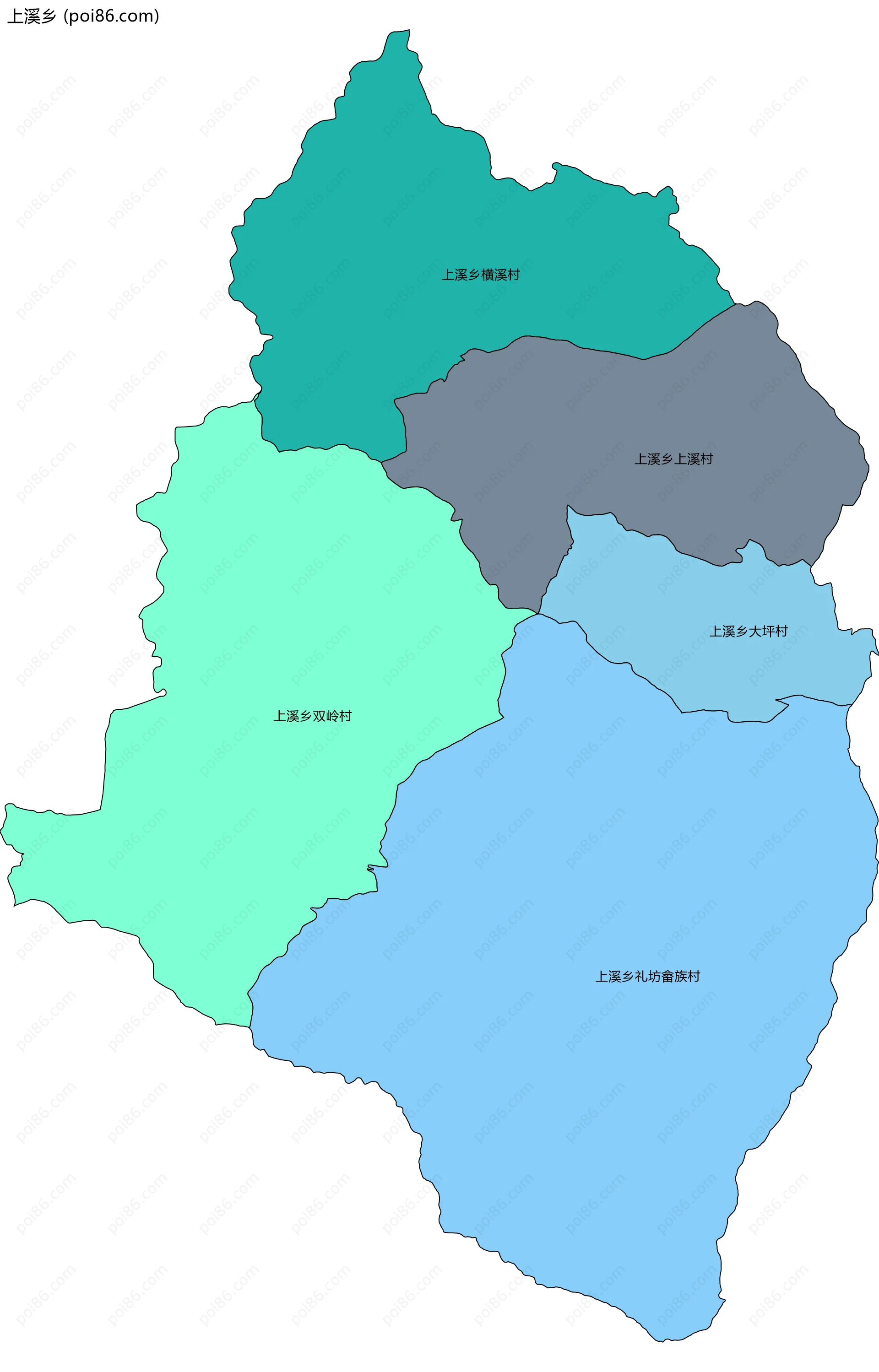 上溪乡边界地图(五级行政区划)