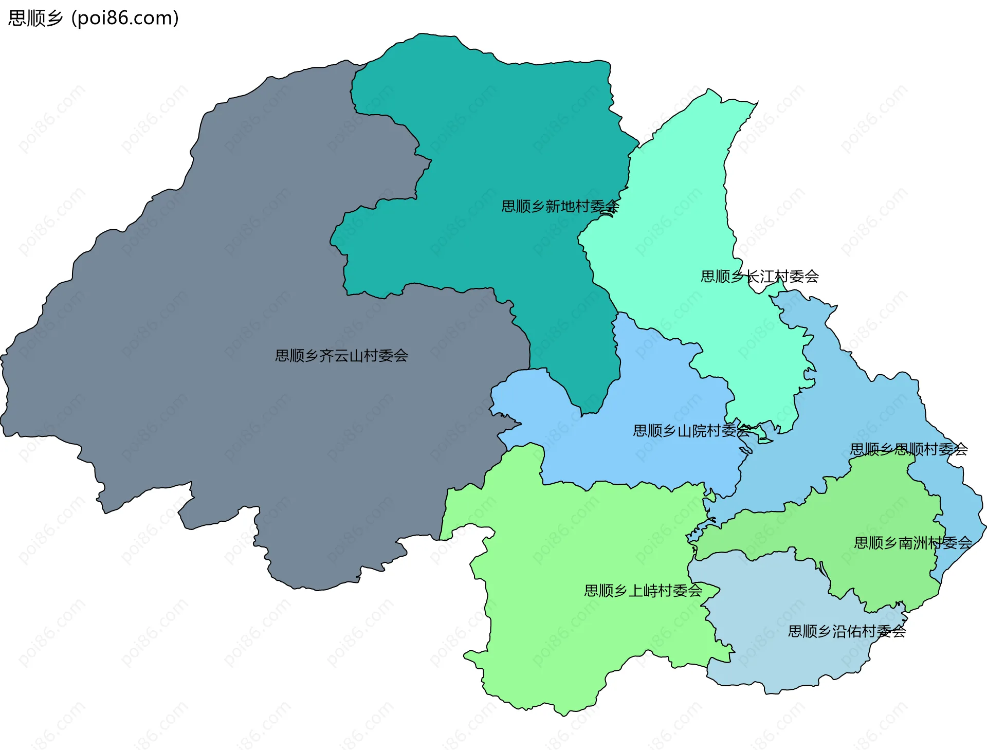 思顺乡边界地图(五级行政区划)
