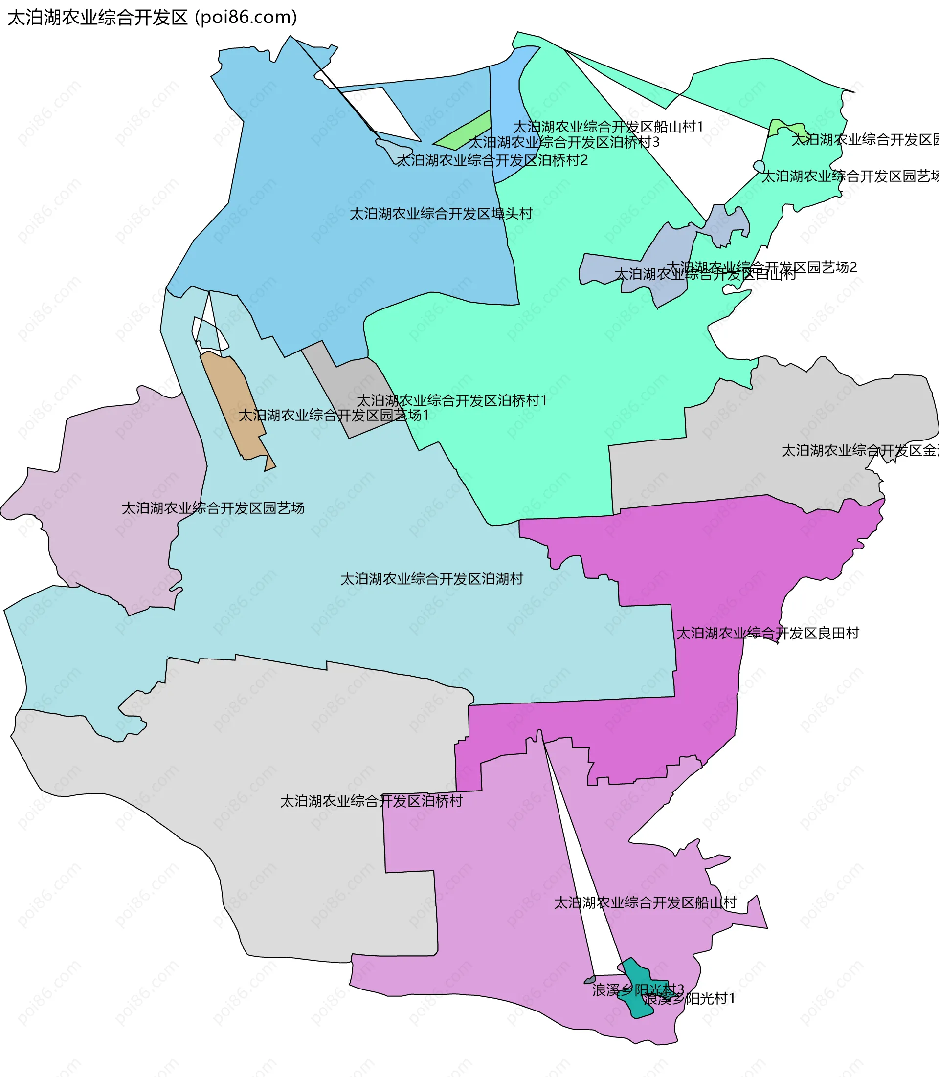 太泊湖农业综合开发区边界地图(五级行政区划)