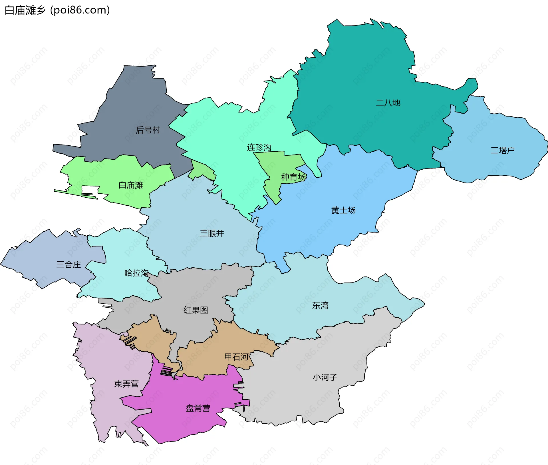 白庙滩乡边界地图(五级行政区划)