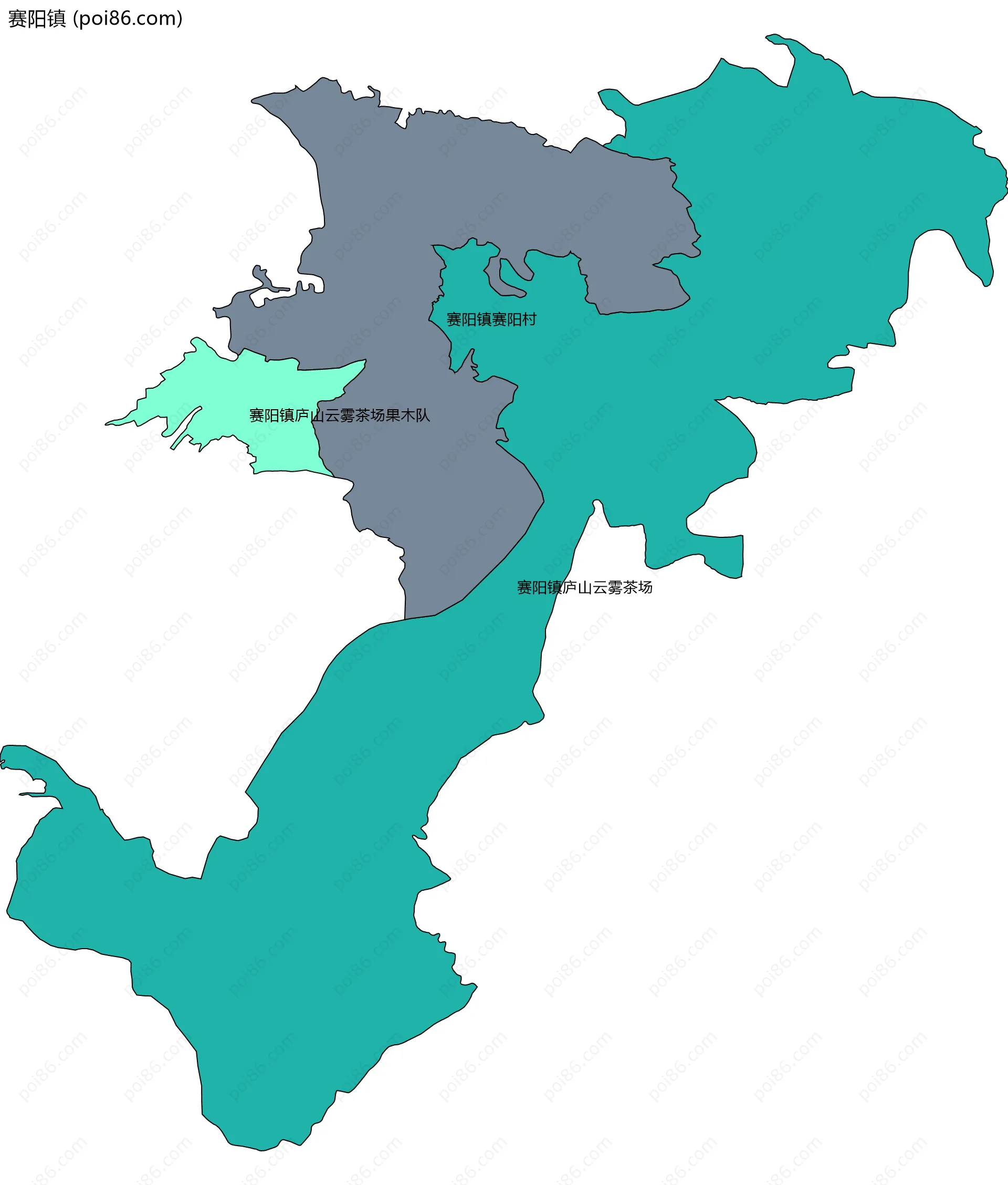 赛阳镇边界地图(五级行政区划)